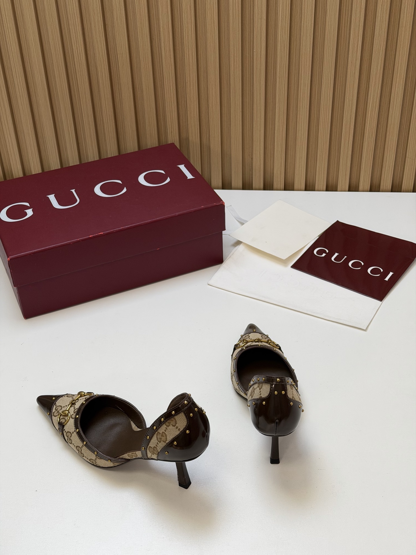  Canvas Horsebit Stud Pointed Toe D'Orsay Pumps 