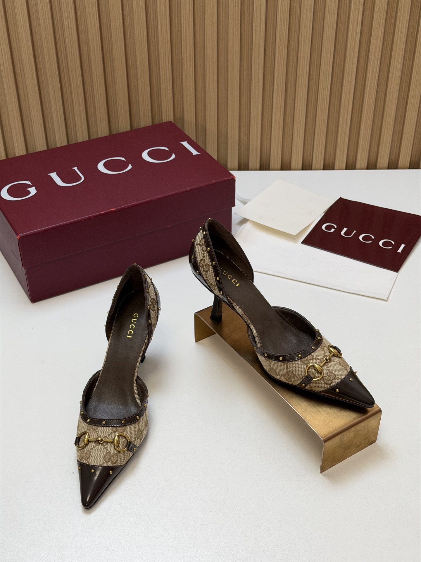  Canvas Horsebit Stud Pointed Toe D'Orsay Pumps 