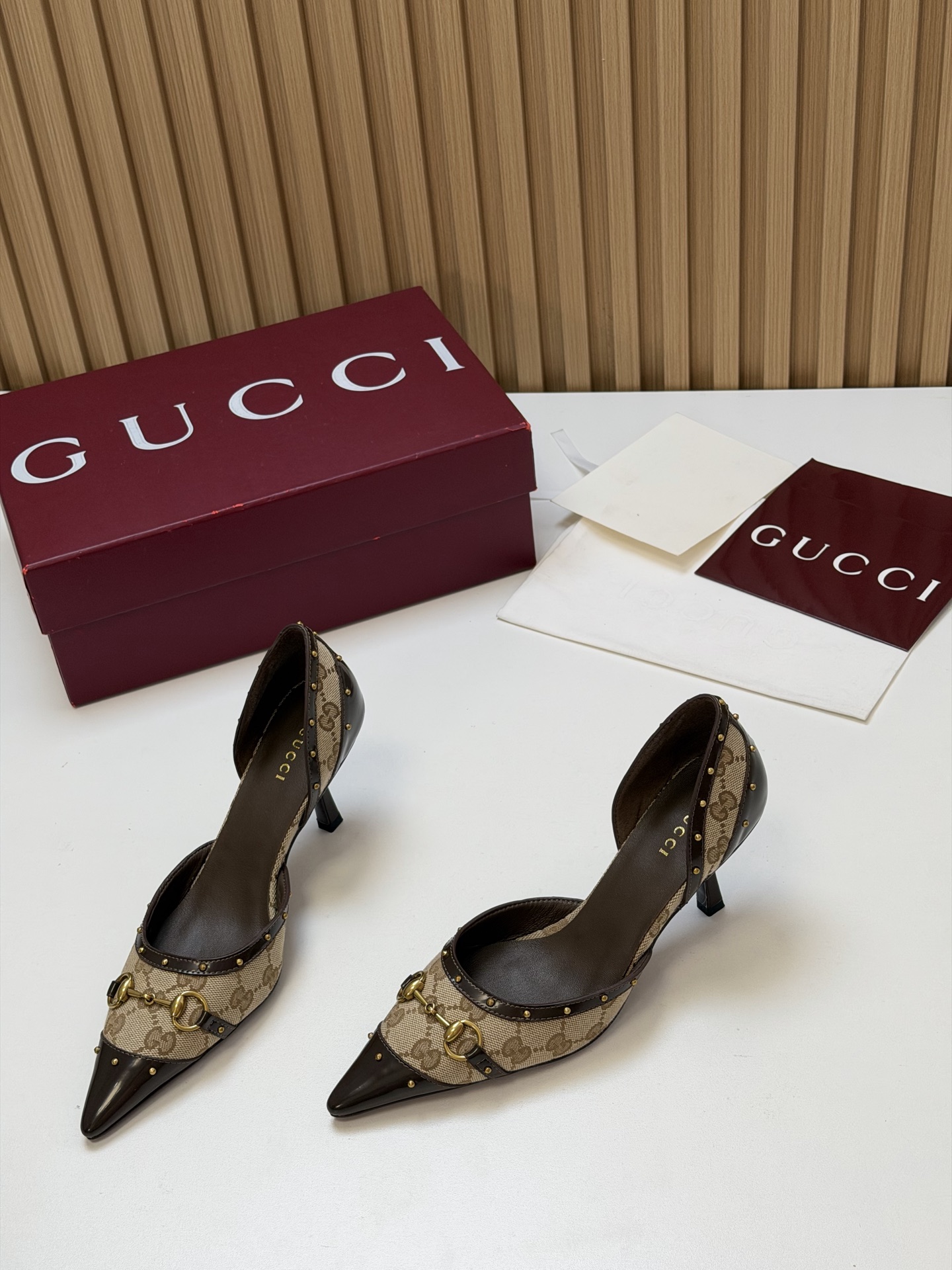  Canvas Horsebit Stud Pointed Toe D'Orsay Pumps 