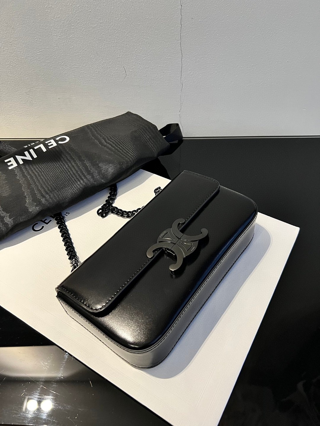 私渠版/配全套豪华包装TRIOMPHE凯旋门链条腋下尺寸20.5X10.5X4cm外原厂牛皮羊皮衬里单肩