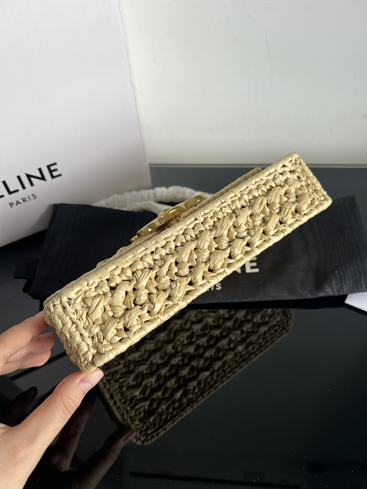 Advanced details Celine TRIOMPHE plant woven chain armpit bag handbag, the summer atmosphere is love at first sight, Plein Soleil #woven bag # ar