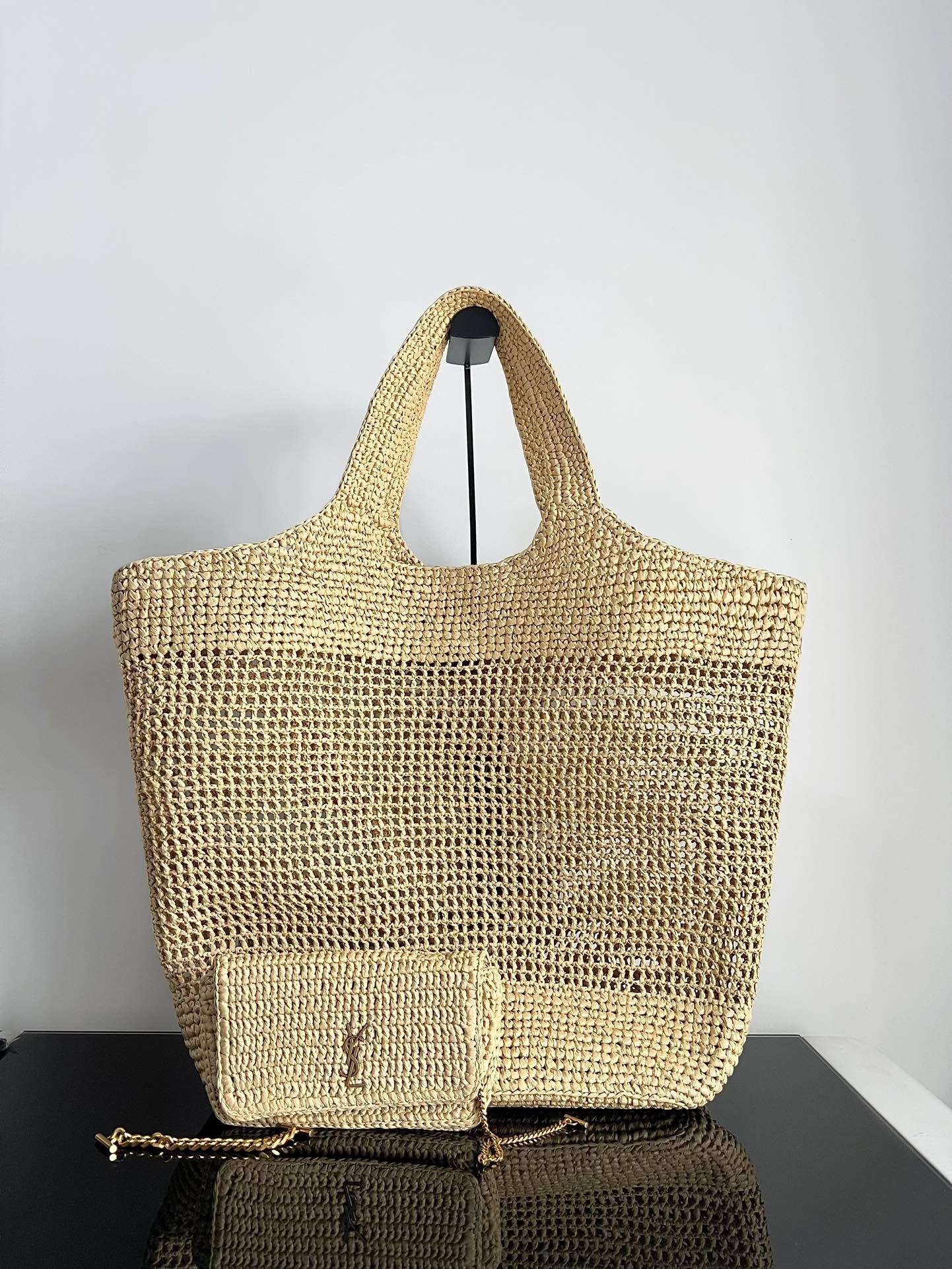 Celine Original factory matched version counter [Exclusive real shot] ICARE raffia crocheted extra large shopping bag, woven raffia crocheted ext