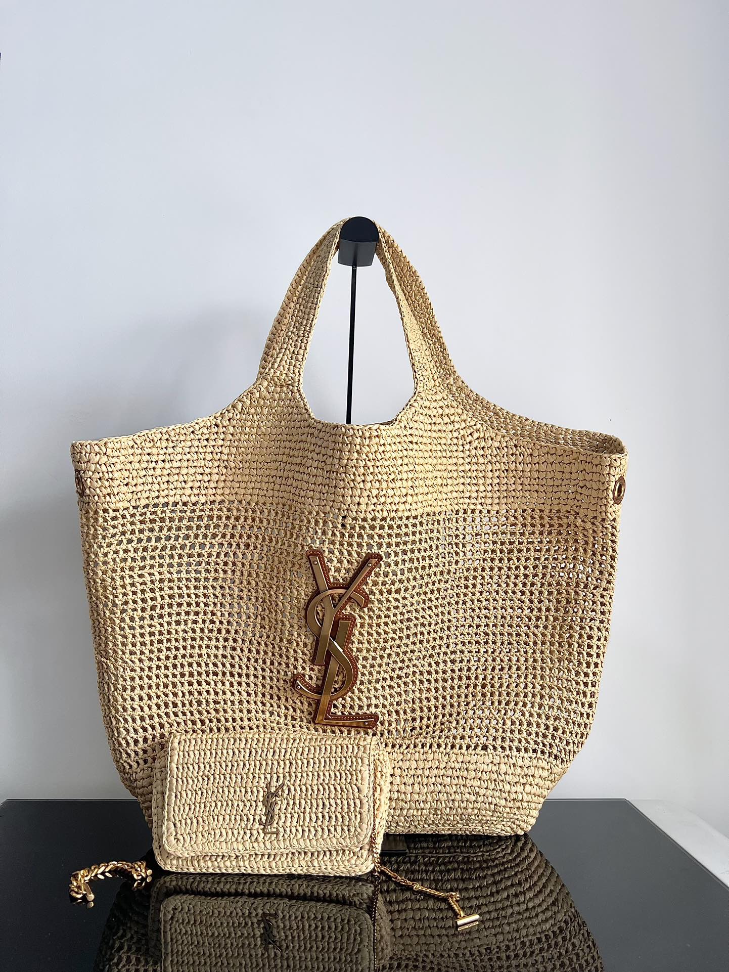 Celine Original factory matched version counter [Exclusive real shot] ICARE raffia crocheted extra large shopping bag, woven raffia crocheted ext
