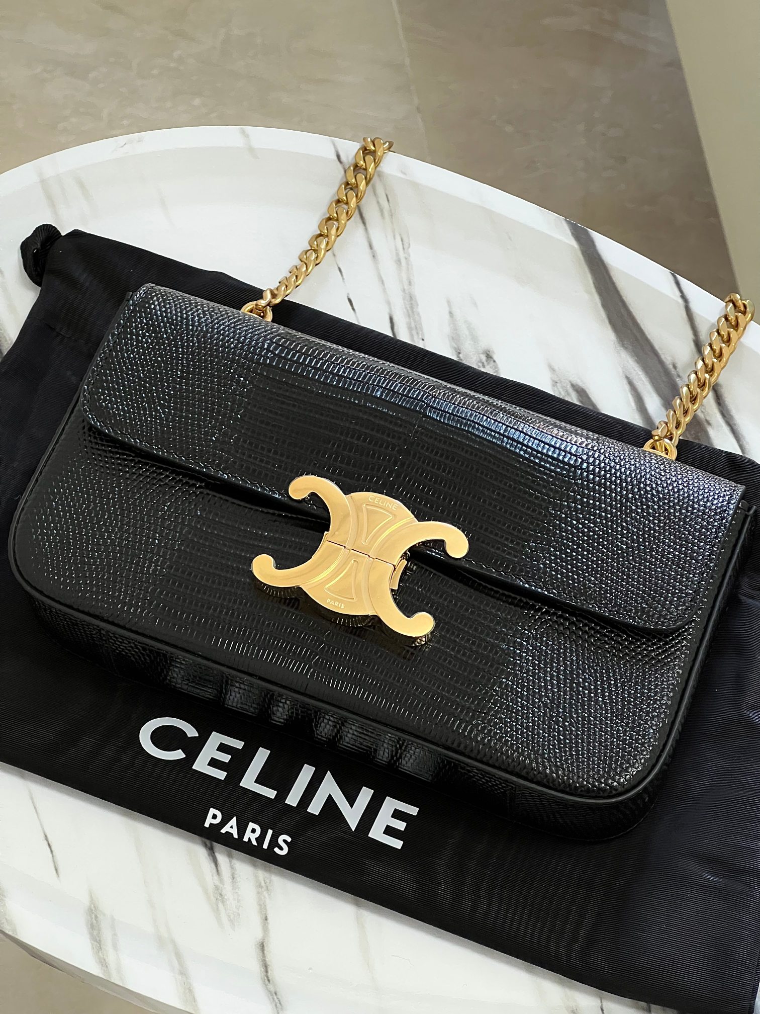 [Lizard "Gold Attraction Series] Celine Arc de Triomphe chain armpit lizard pattern (imported cowhide pressed lizard pattern) with special grade