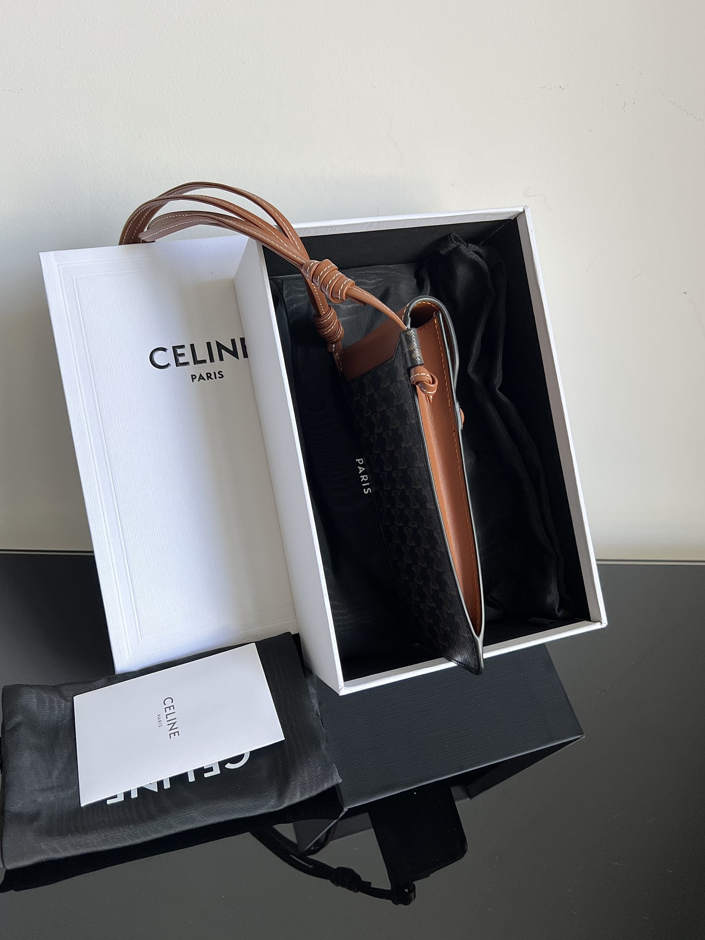 CELINE logo-print lambskin flap phone bag