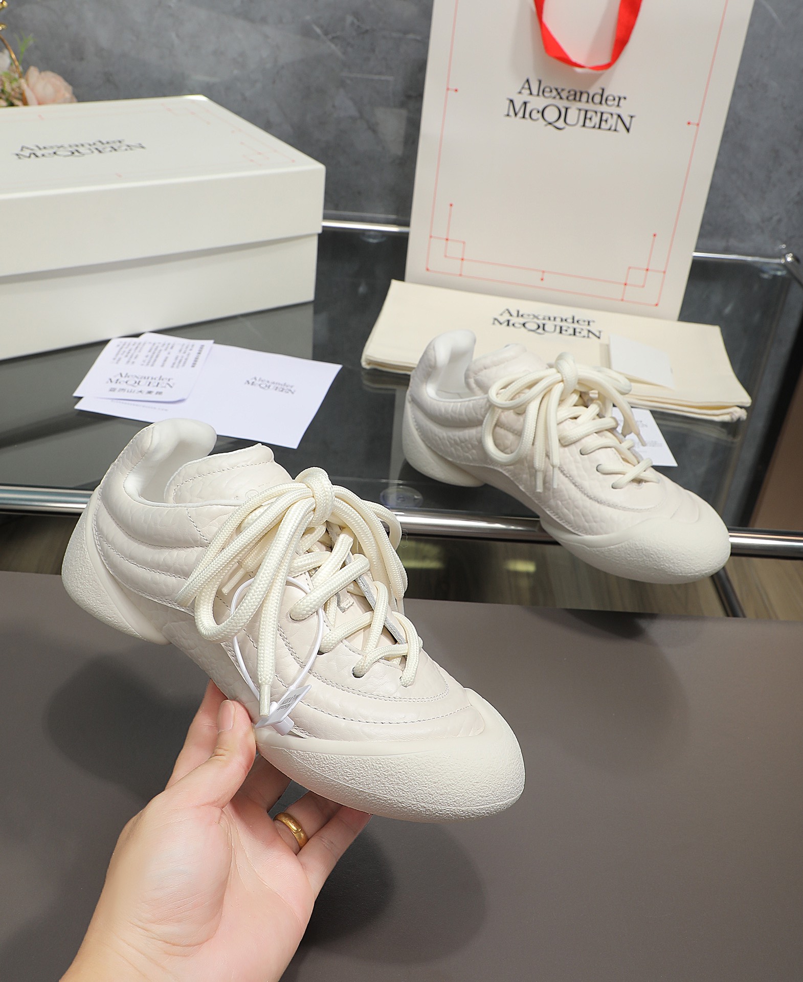 Alexander McQueen Gathered Texture Retro Trainer 
