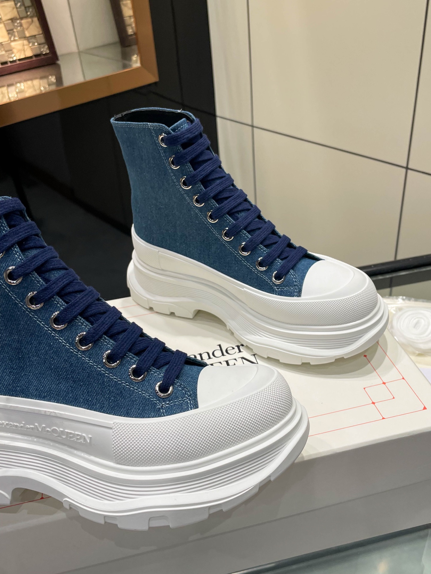 Alexander McQueen Denim High-Top Platform Boots