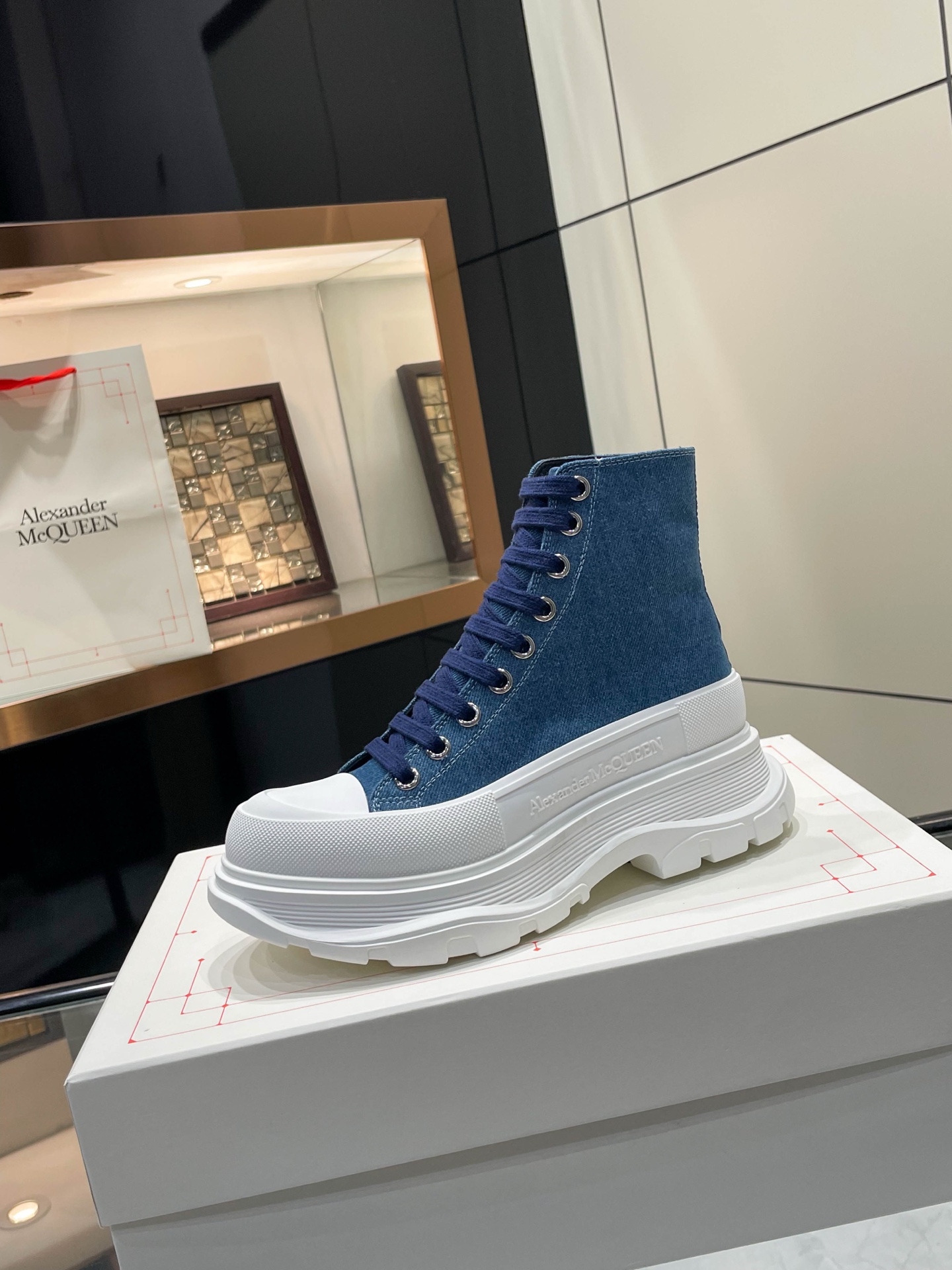 Alexander McQueen Denim High-Top Platform Boots