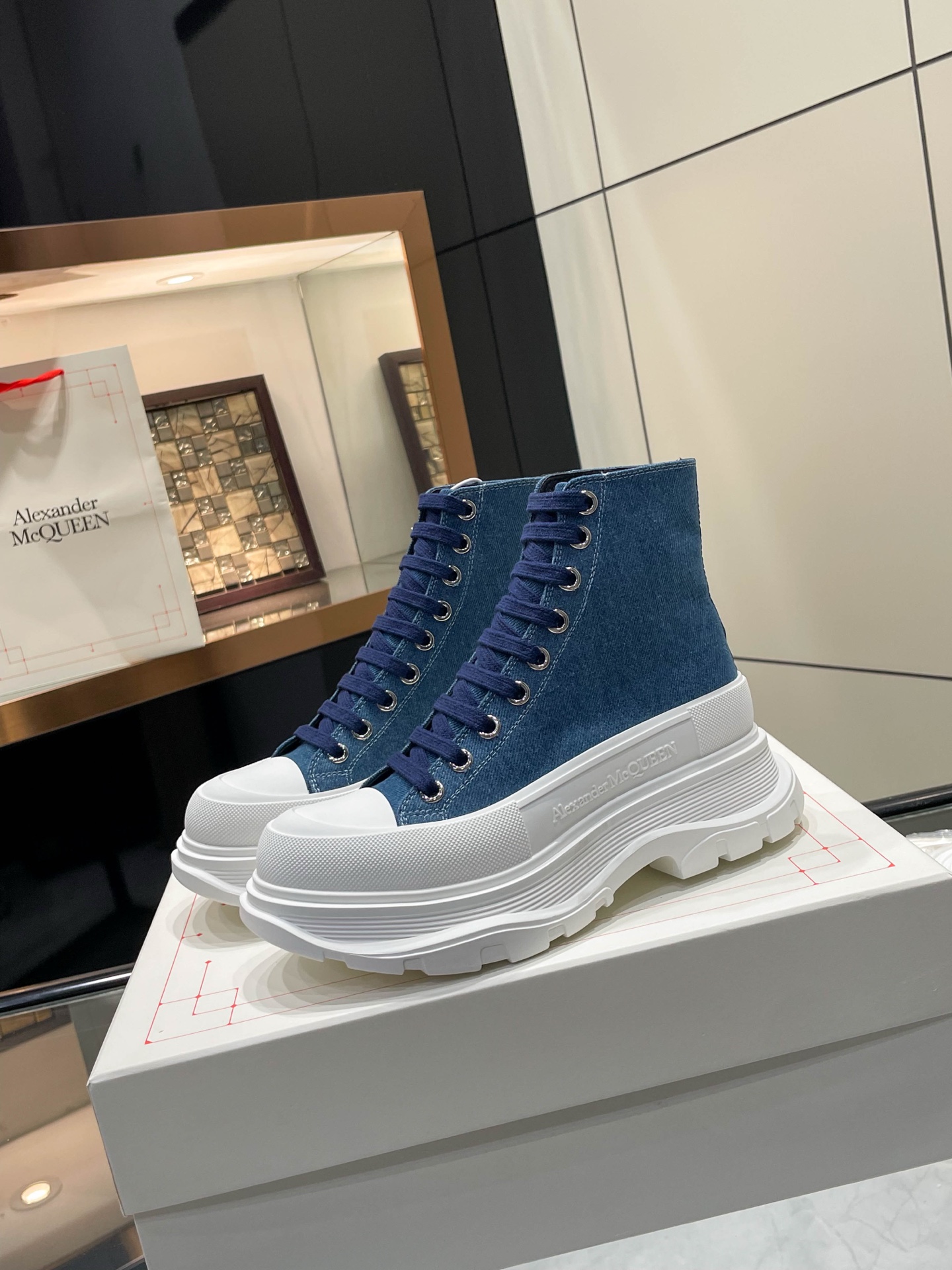Alexander McQueen Denim High-Top Platform Boots