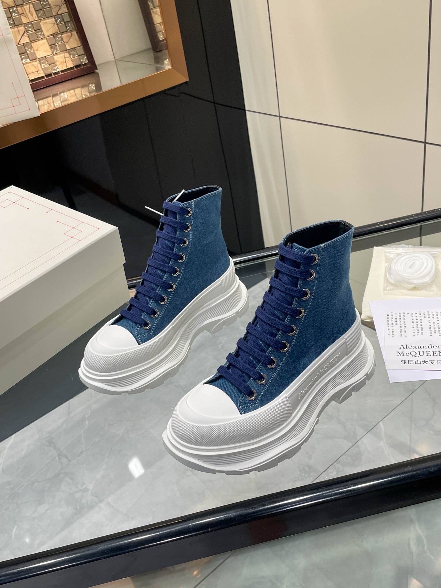 Alexander McQueen Denim High-Top Platform Boots
