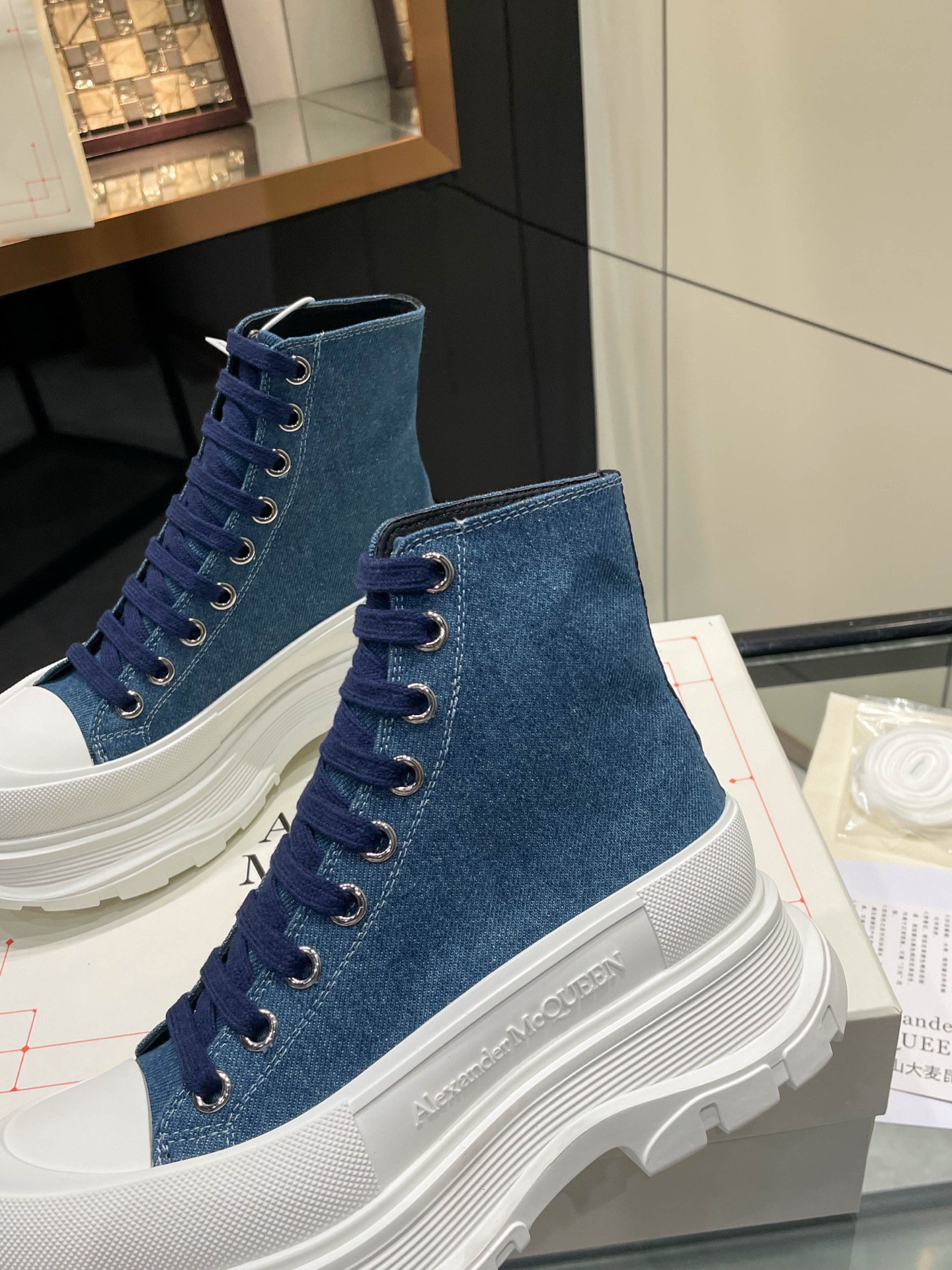 Alexander McQueen Denim High-Top Platform Boots