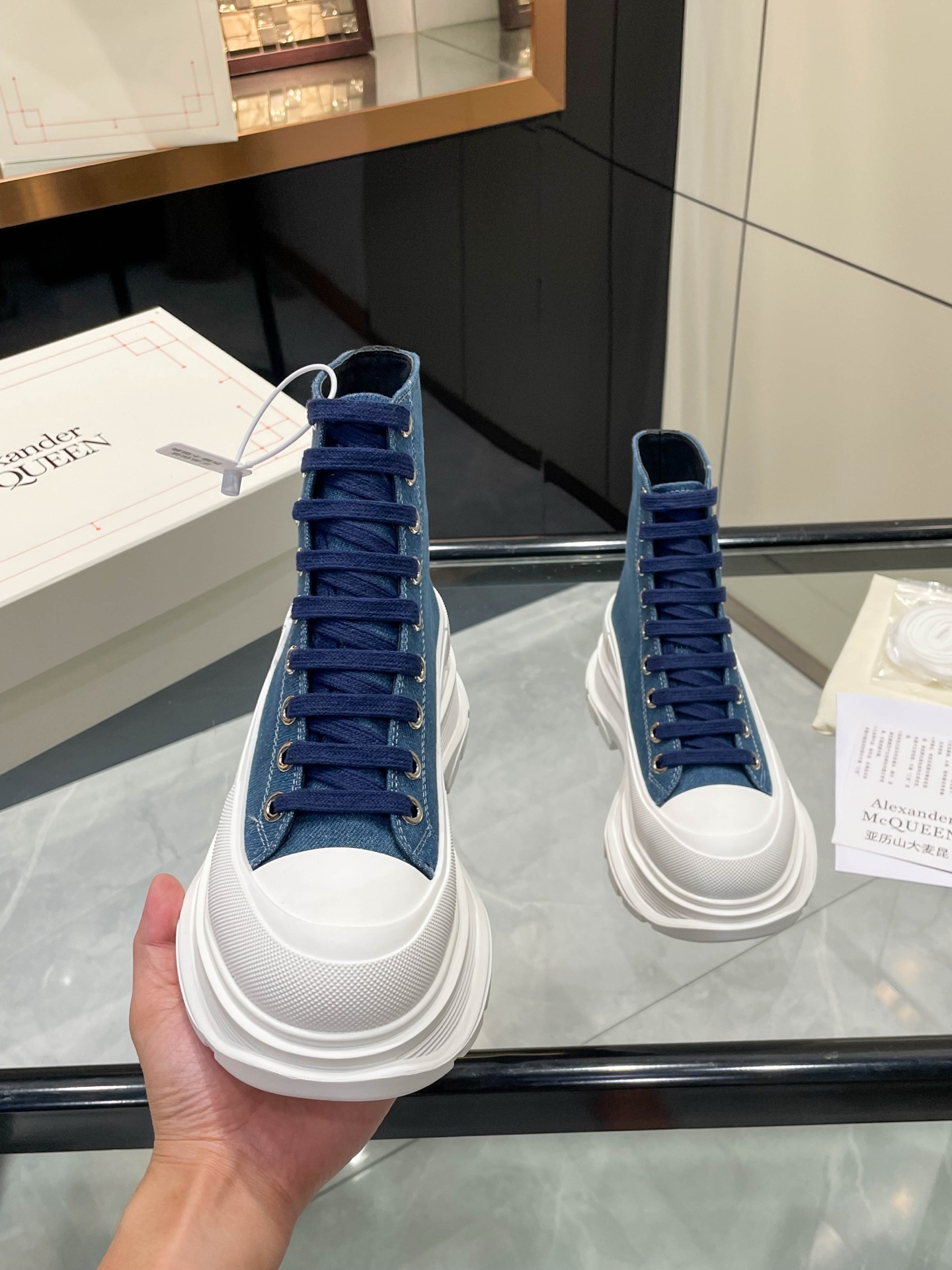 Alexander McQueen Denim High-Top Platform Boots