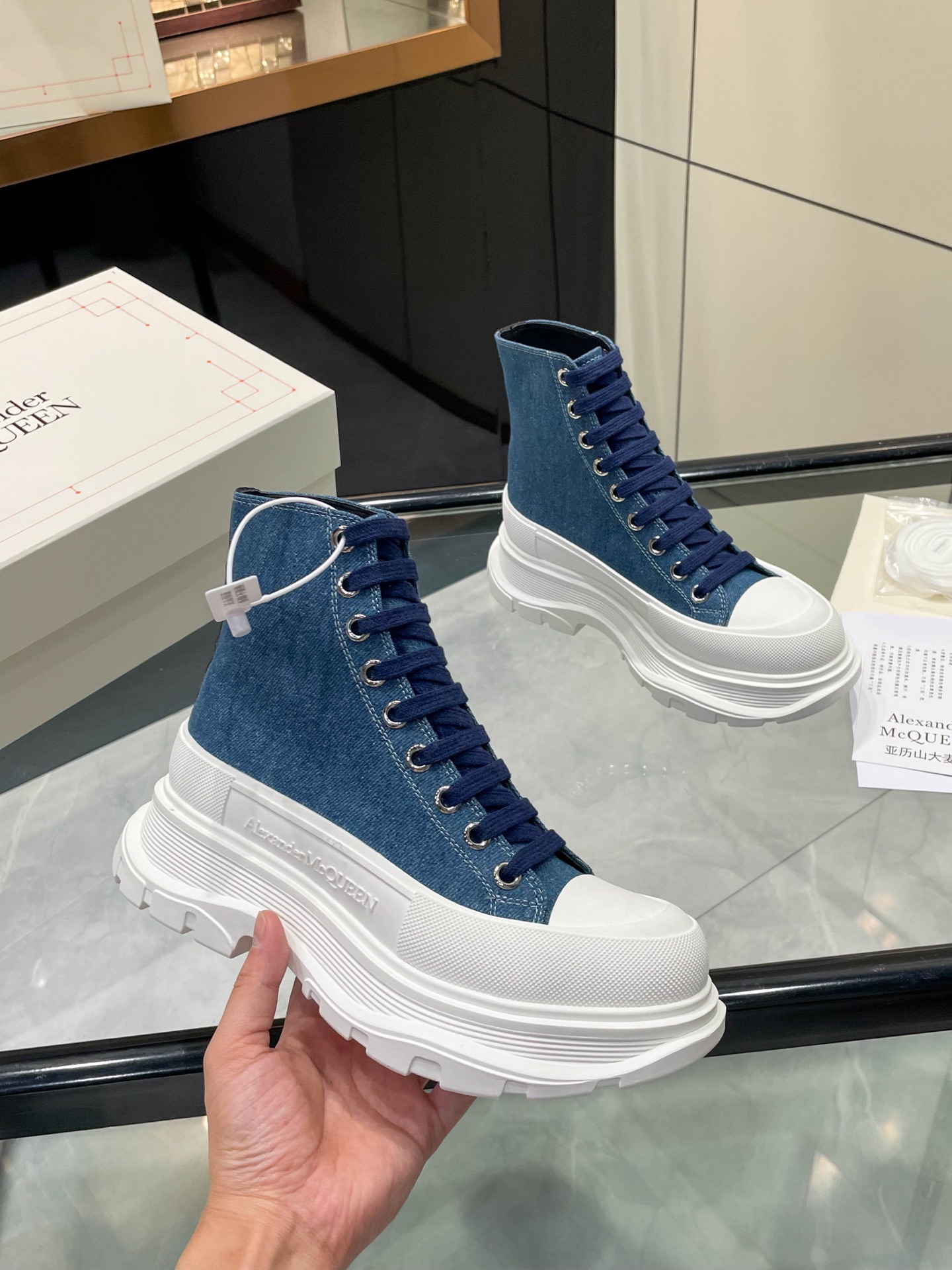 Alexander McQueen Denim High-Top Platform Boots