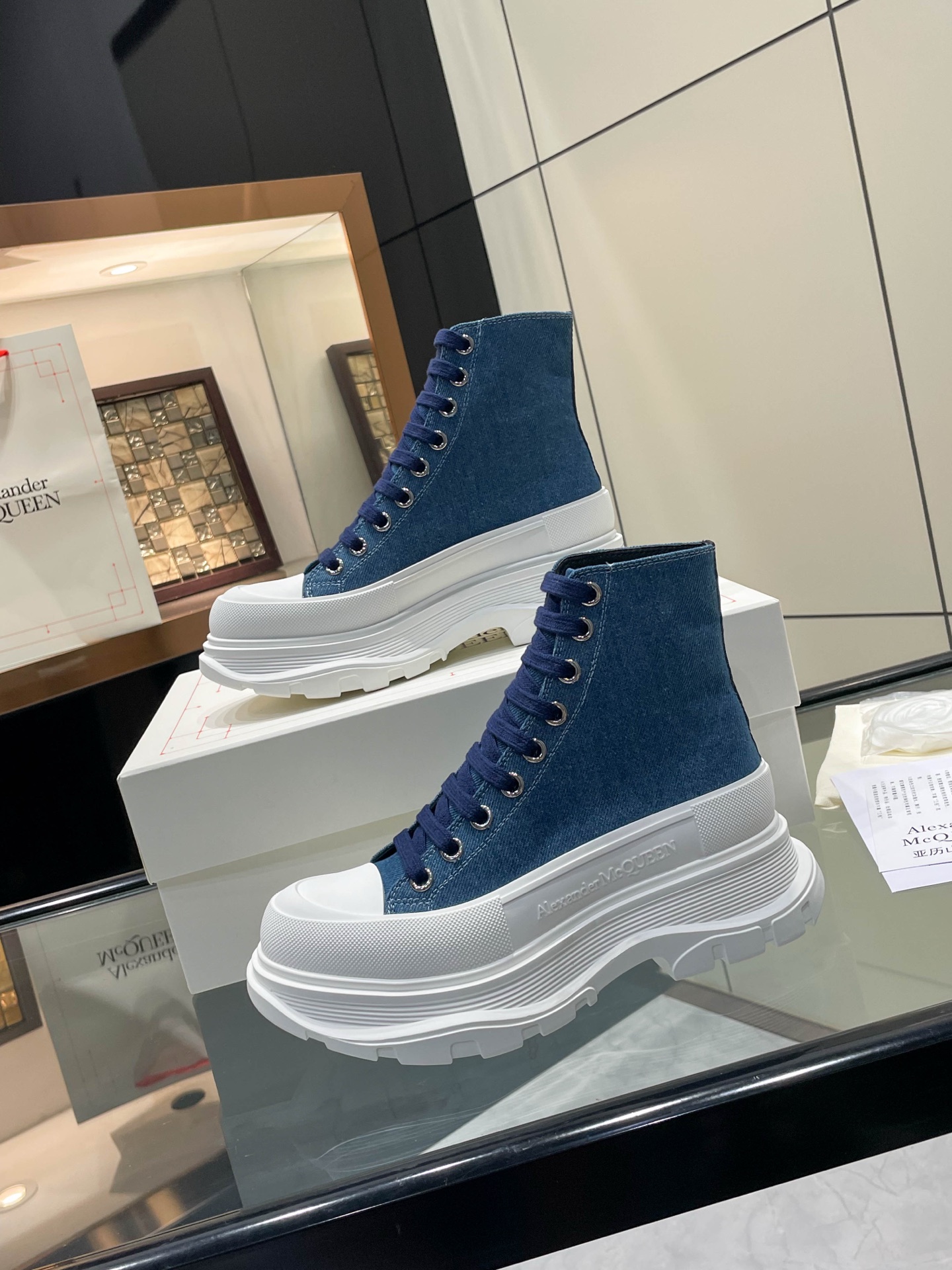 Alexander McQueen Denim High-Top Platform Boots