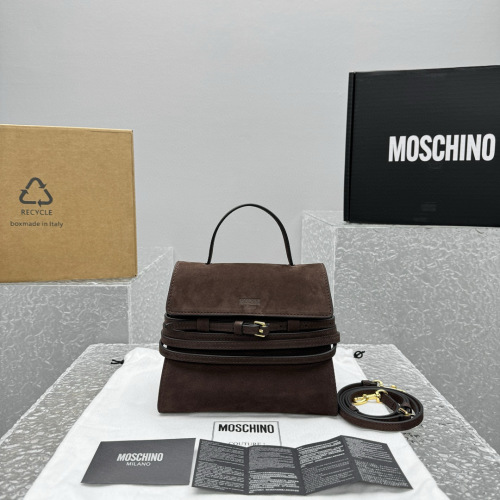 MOSCHINO Tie Me FW24 Suede Top Handle Bag - Elegant & Compact 1 MOSCHINO Tie Me FW24 Suede Top Handle Bag - Elegant & Compact