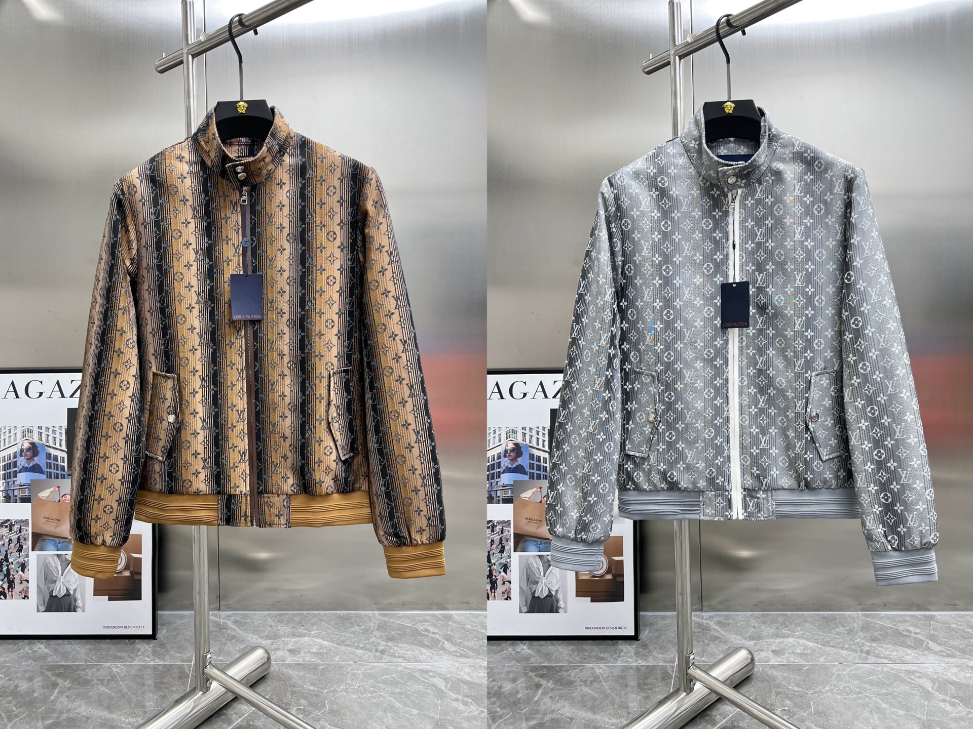 Chaqueta Bomber Louis Vuitton con Logo Monogram en Gris y Blanco 15 i1750228338395 9423 0 13