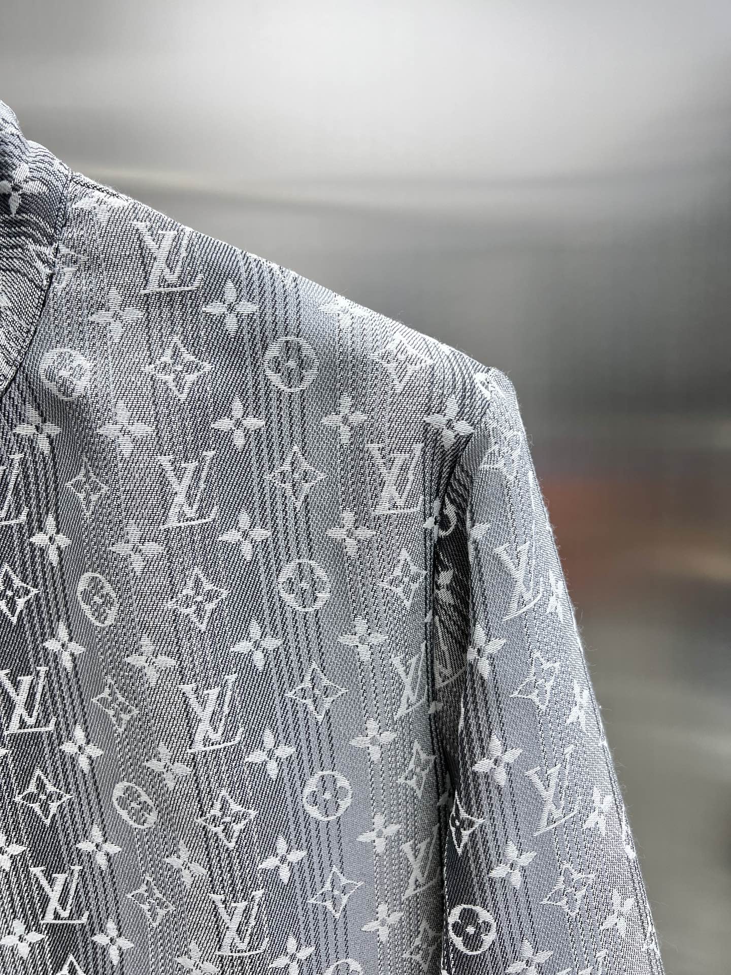 Chaqueta Bomber Louis Vuitton con Logo Monogram en Gris y Blanco 8 i1750228365795 3325 0 6