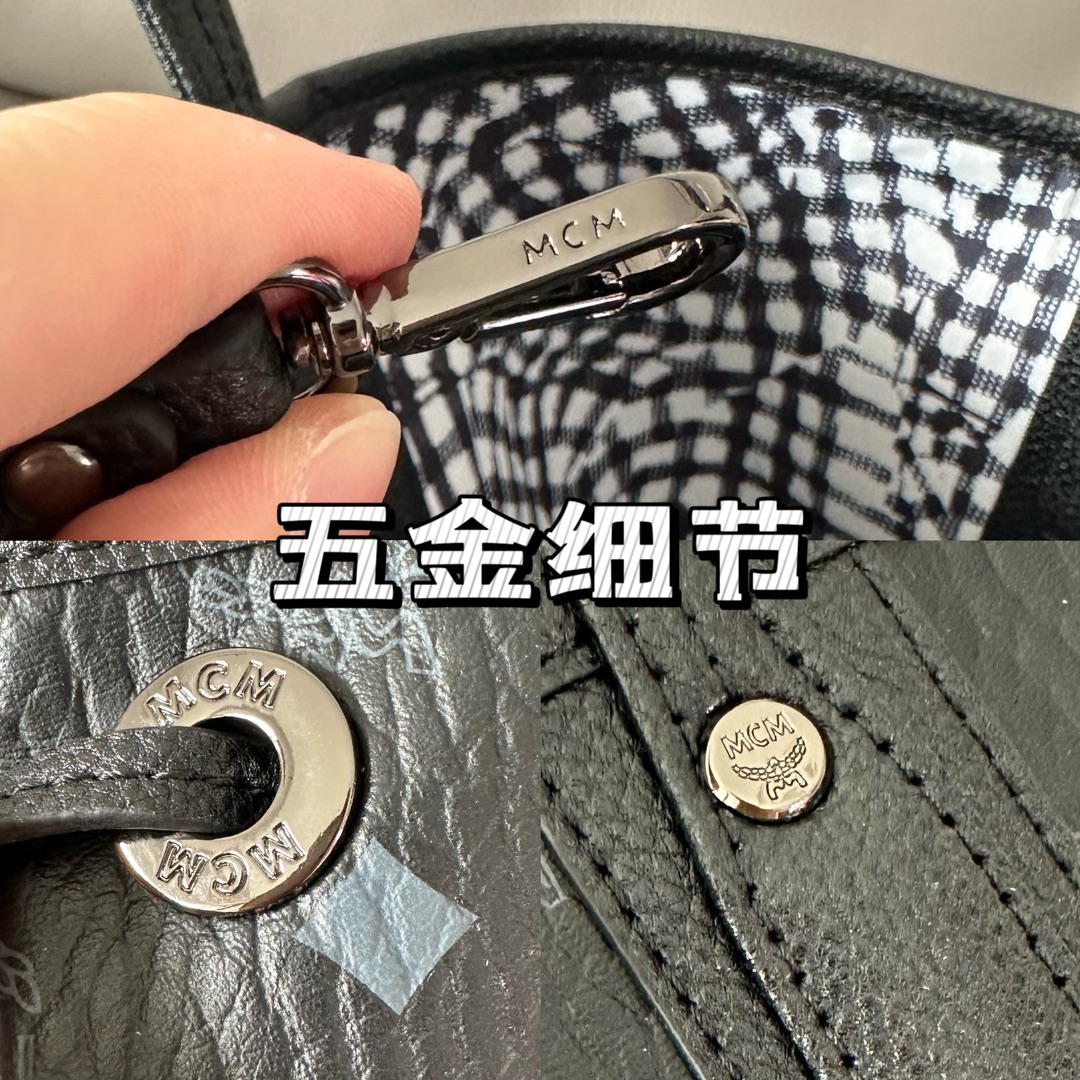 MCM 独家 可翻转至格纹印花衬里的一面使用 侧边抽绳可调节轮廓 并配有可拆卸内袋 顶部皮革双提手