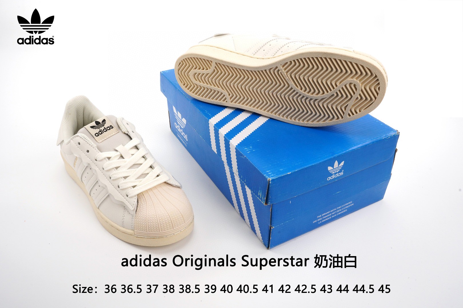 🈴️狂砸💰85 内外标均可扫毒到官网 
工厂资金紧缺急套现
奶白色35-44带半码，粉色 绿色 蓝色35-39带半码。
真标 2022ss春季女神搭配款,阿迪达斯Adidas三叶草 Originals Superstar"Steamed Milk/Lace"贝壳头系列低帮经典百搭休闲运动板鞋