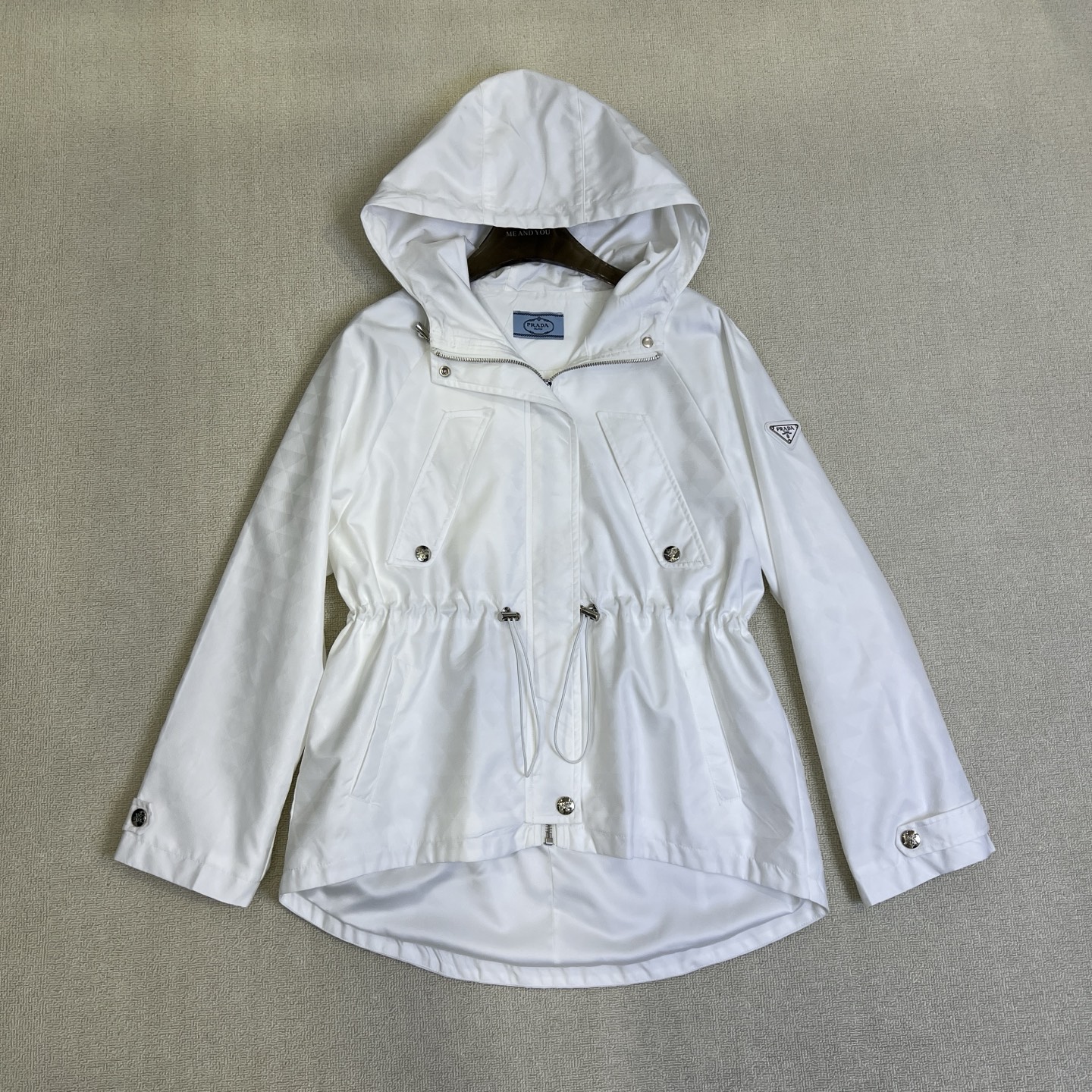 Prada White Drawstring Hooded Parka