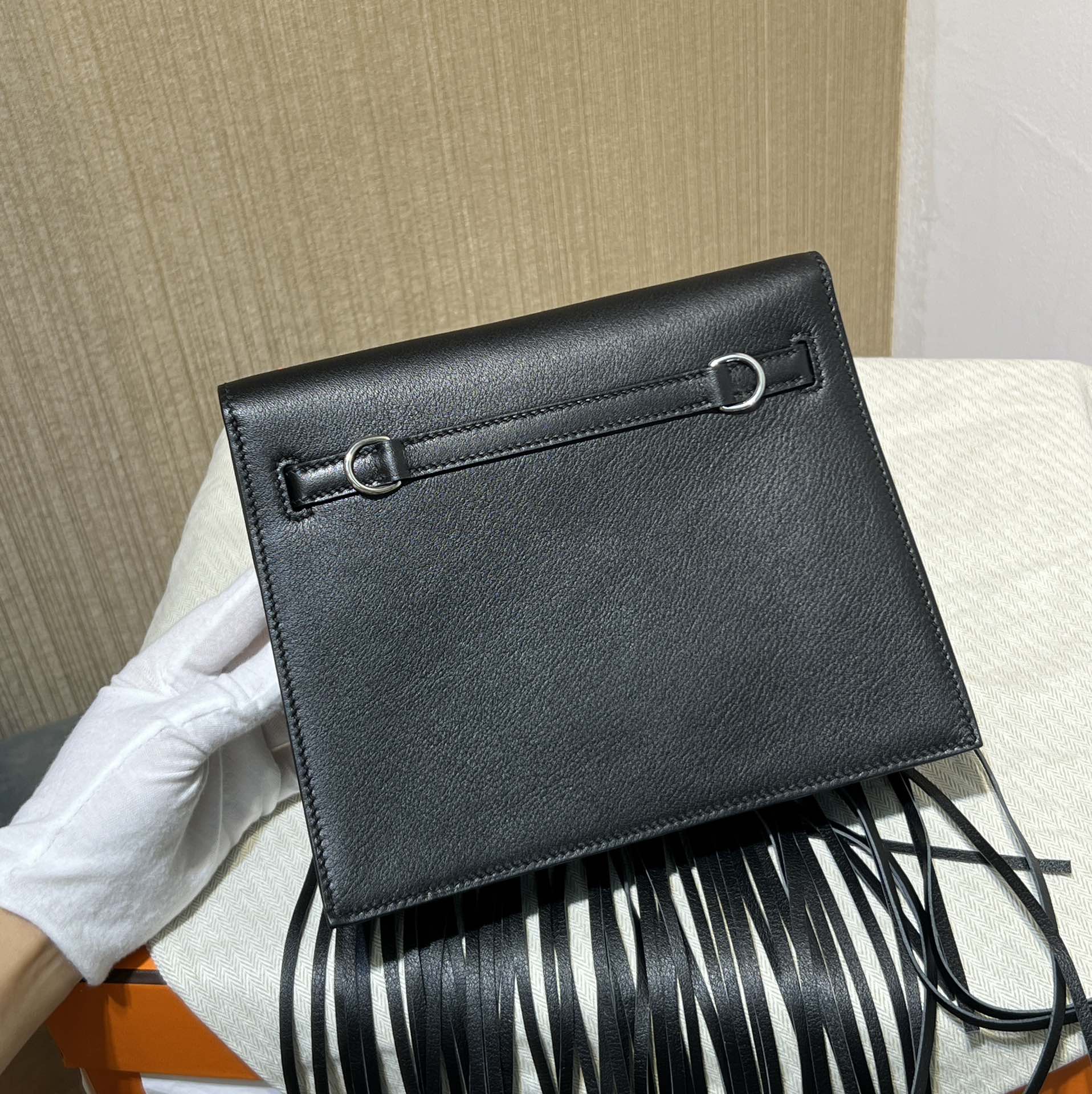 Hermès Rare edition counter danse tassel style black swift silver buckle