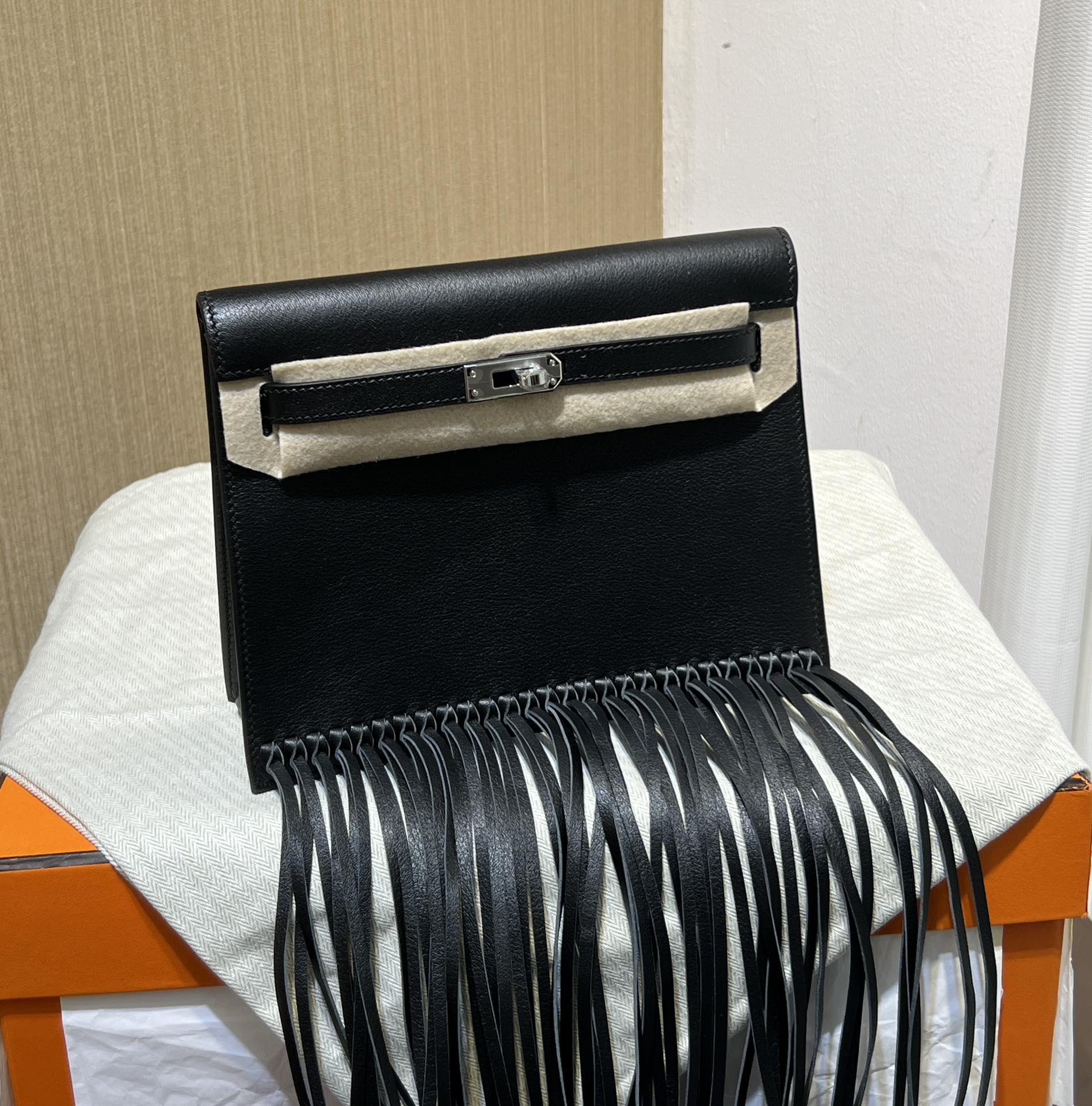 Hermès Rare edition counter danse tassel style black swift silver buckle