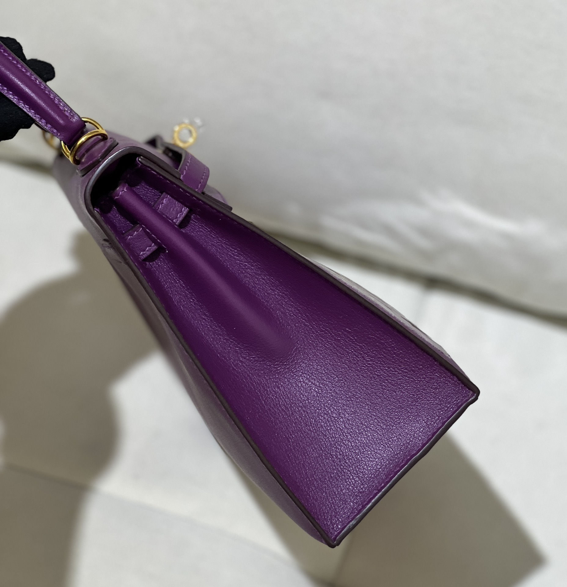 Kelly 25cm Swift Leather Bag with Feathers - Anemone Purple & Gold Hardware 10 i1730013123 8107 1