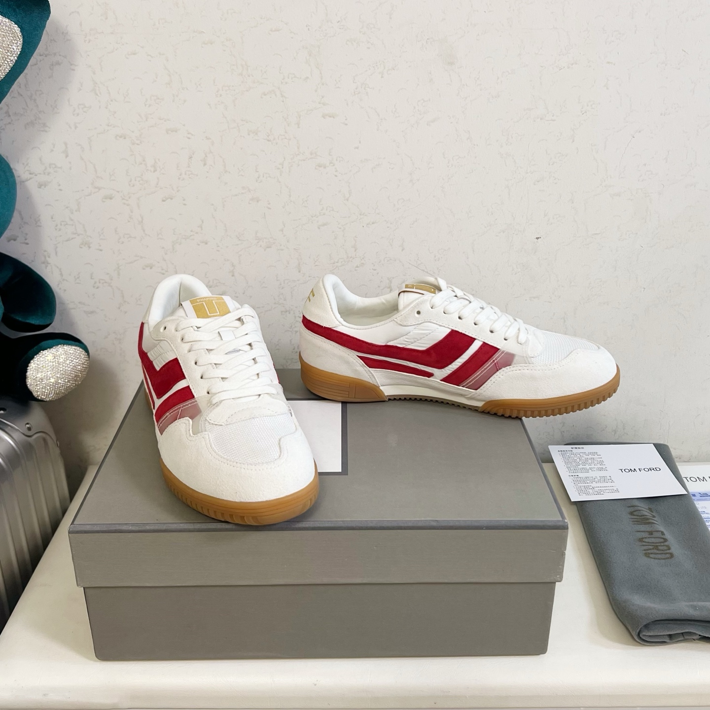 Tom Ford White and Red Low-Top Sneakers