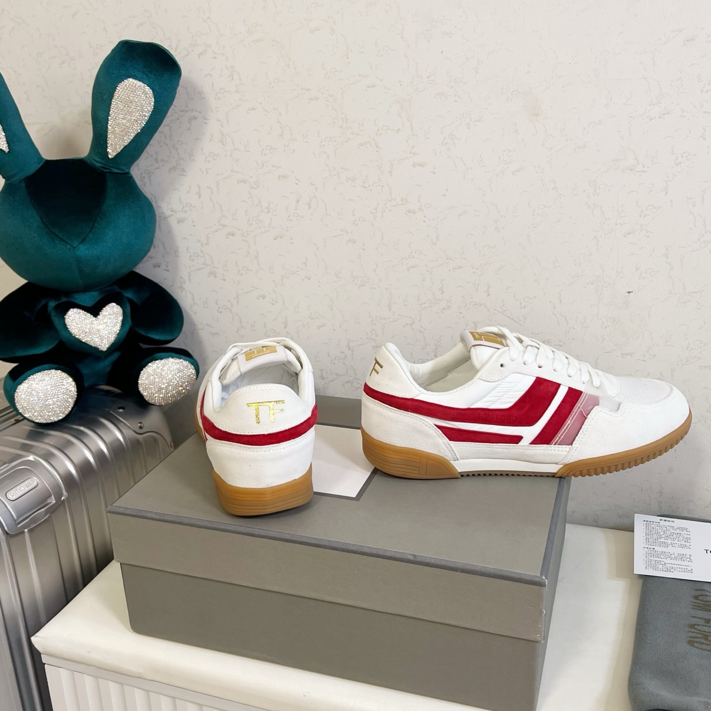 Tom Ford White and Red Low-Top Sneakers