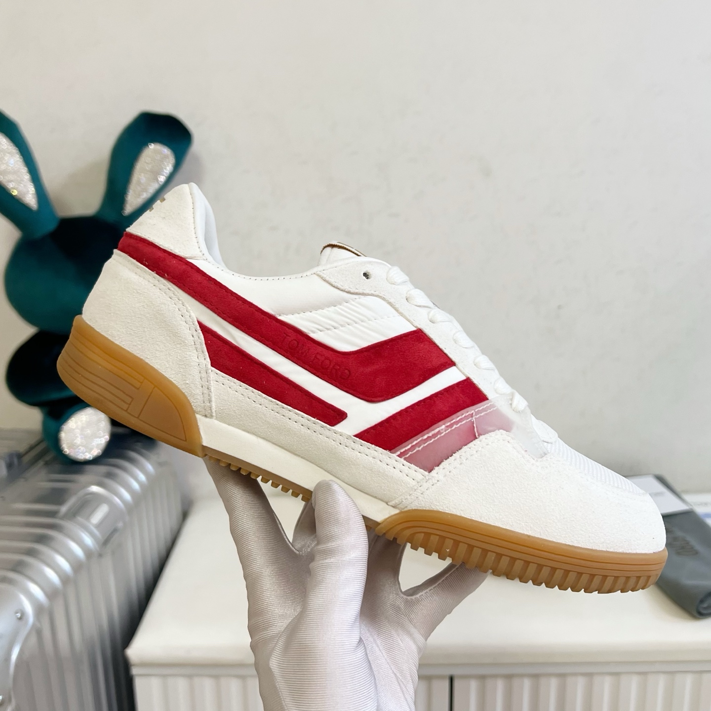 Tom Ford White and Red Low-Top Sneakers