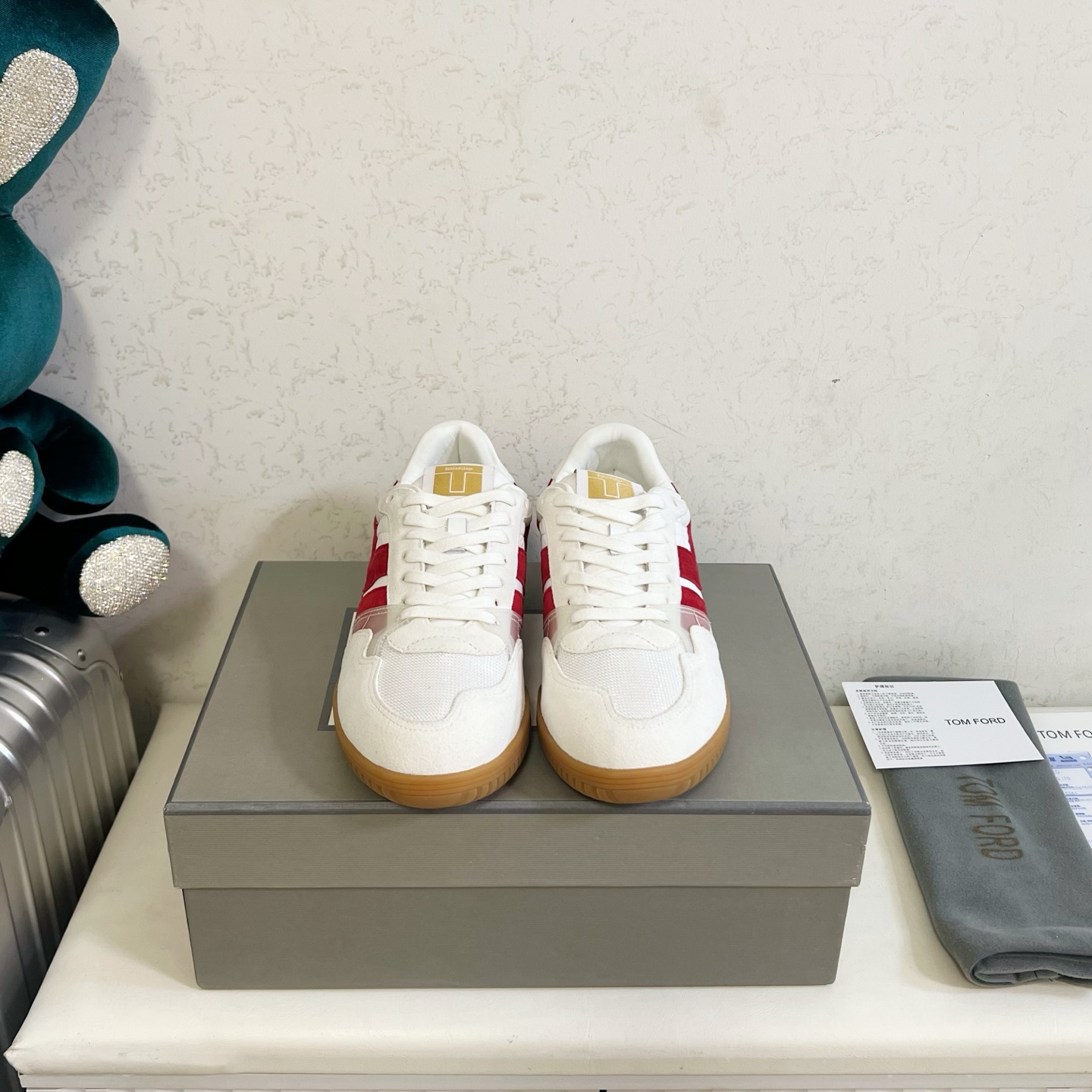 Tom Ford White and Red Low-Top Sneakers