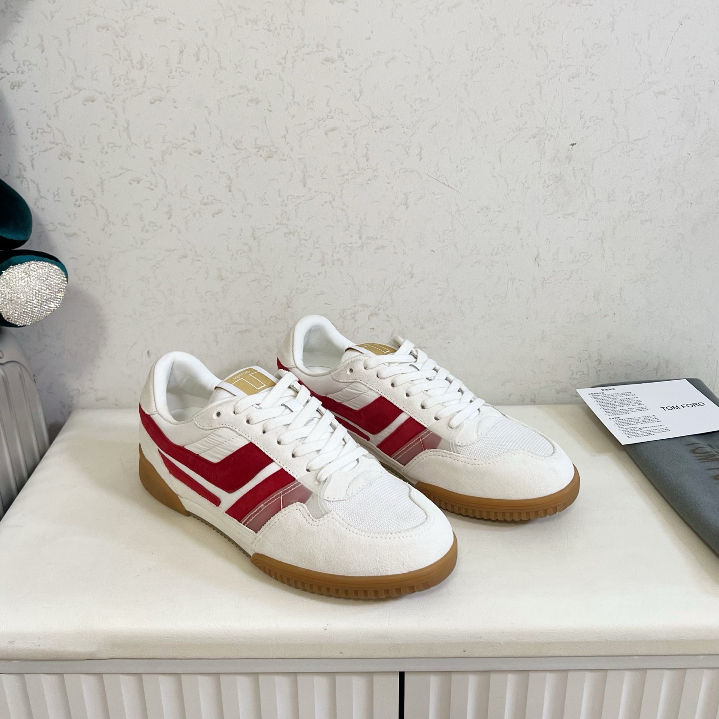 Tom Ford White and Red Low-Top Sneakers