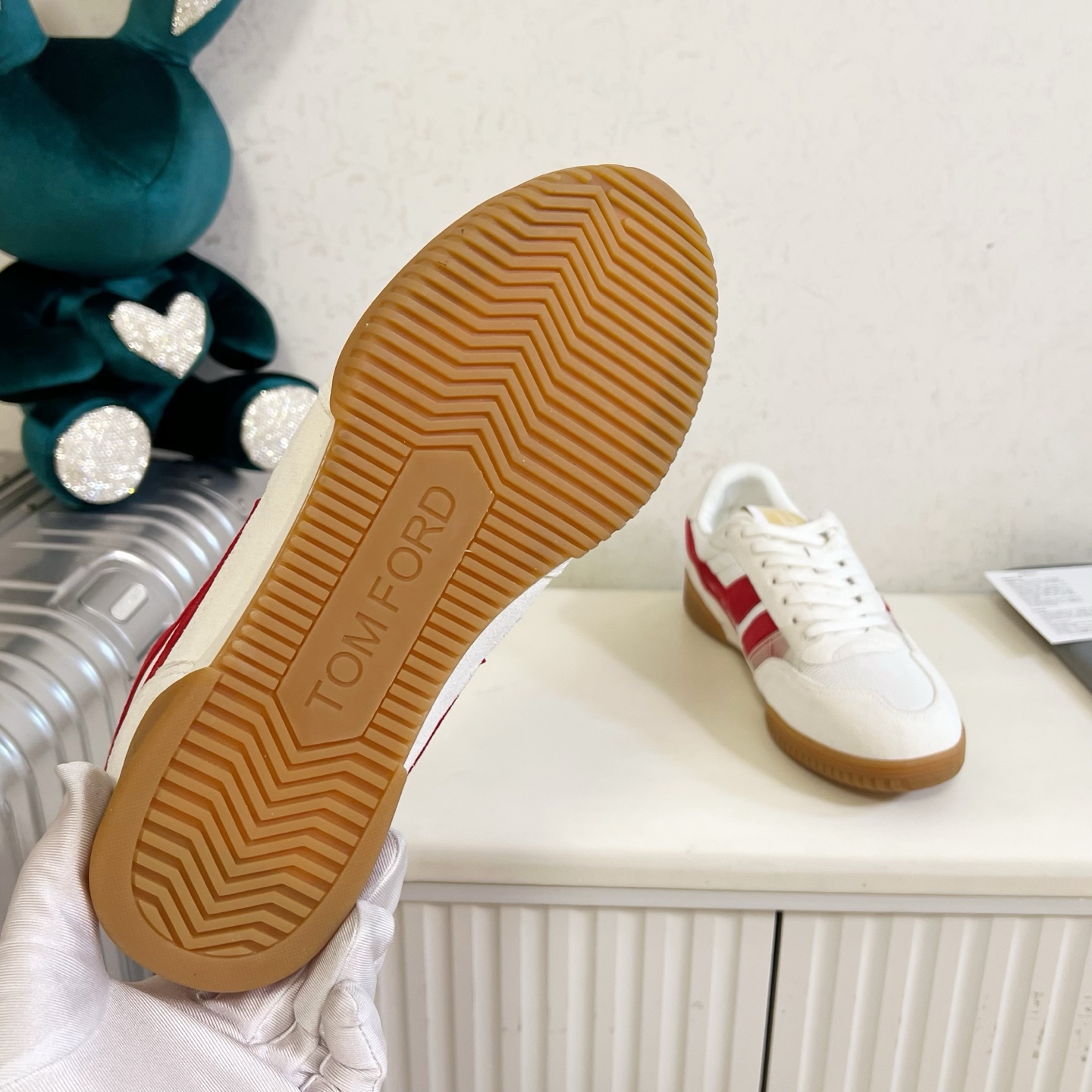 Tom Ford White and Red Low-Top Sneakers