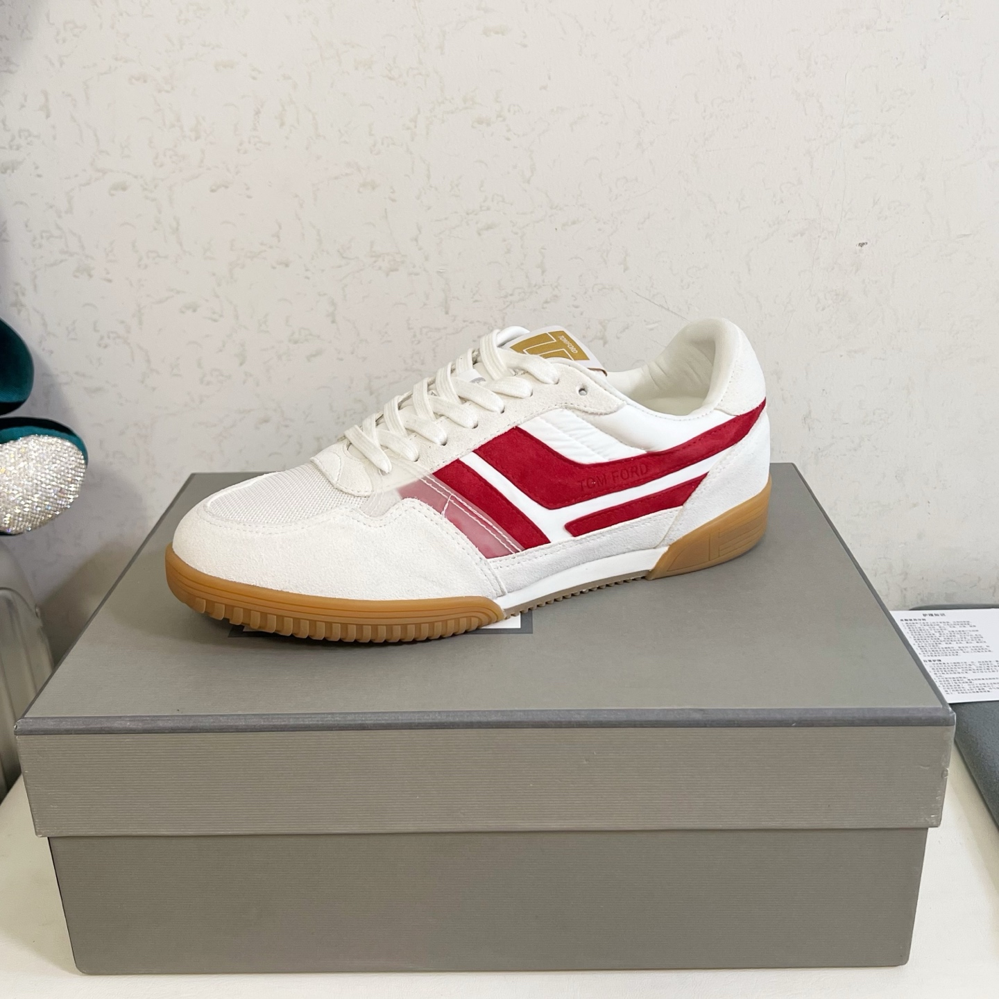 Tom Ford White and Red Low-Top Sneakers