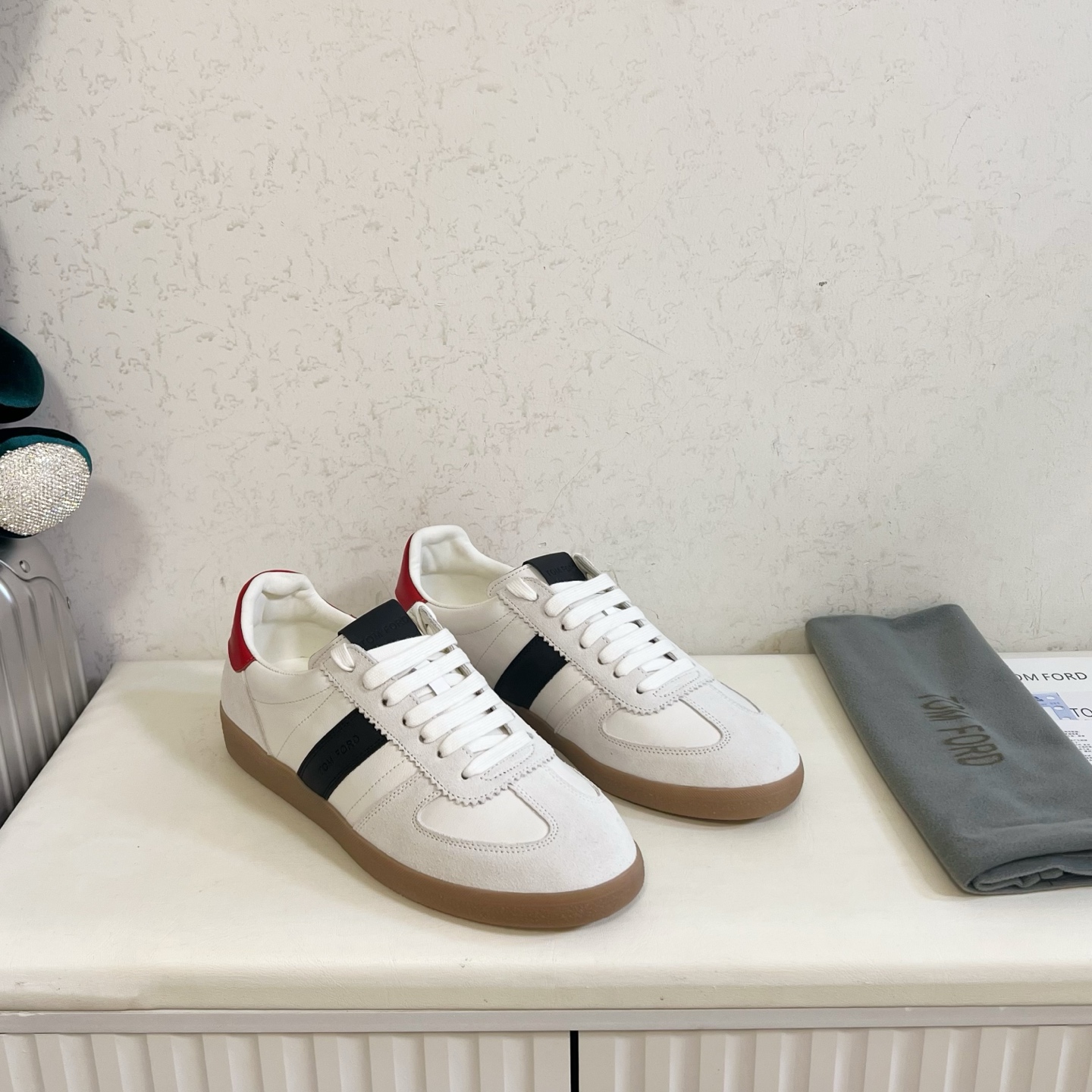 White and Black Striped Low-Top Sneakers