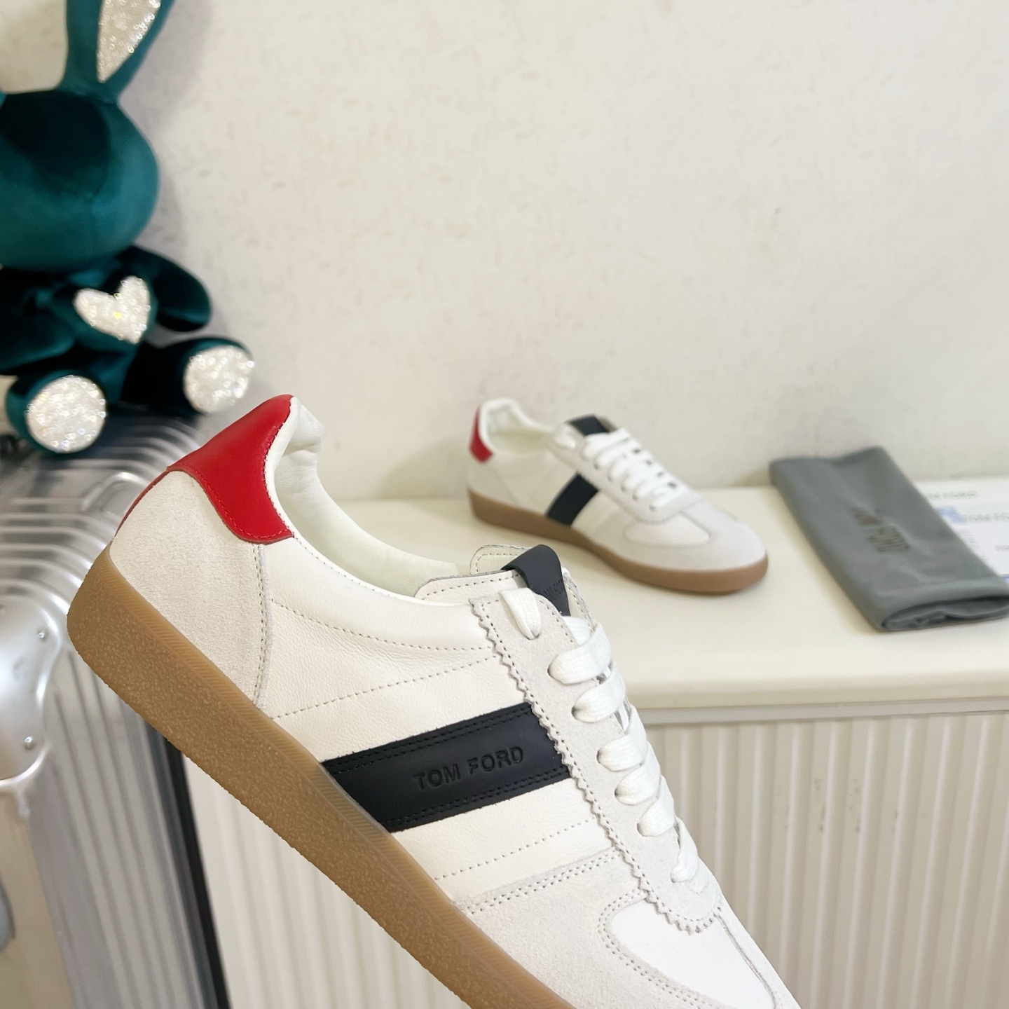White and Black Striped Low-Top Sneakers