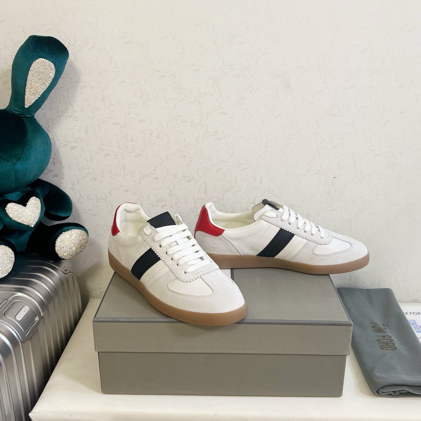 White and Black Striped Low-Top Sneakers