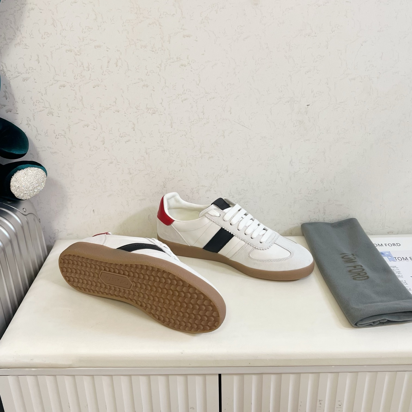 White and Black Striped Low-Top Sneakers