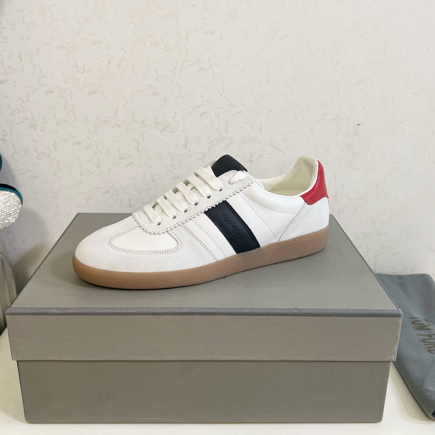 White and Black Striped Low-Top Sneakers