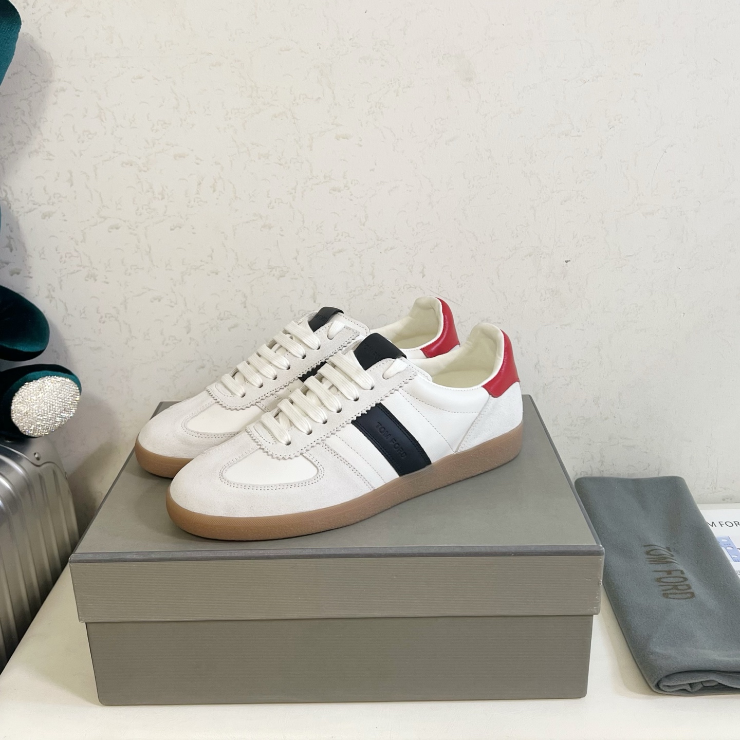 White and Black Striped Low-Top Sneakers