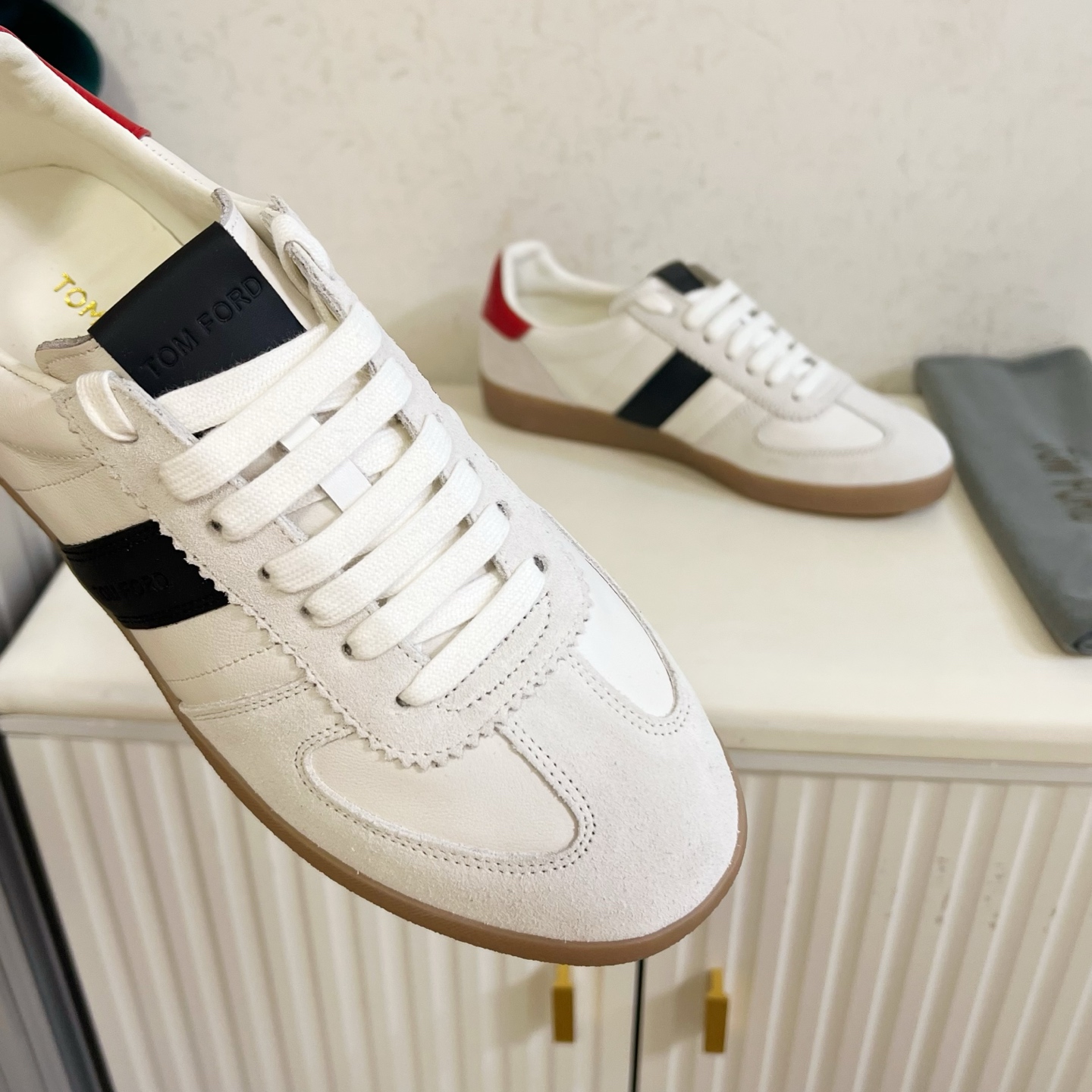 White and Black Striped Low-Top Sneakers