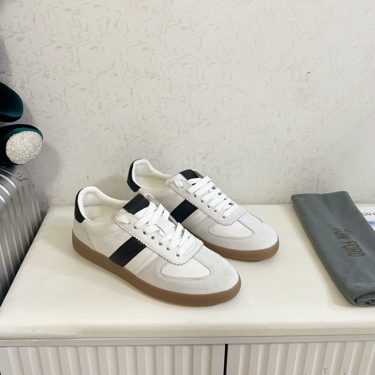 White and Black Low-Top Sneakers