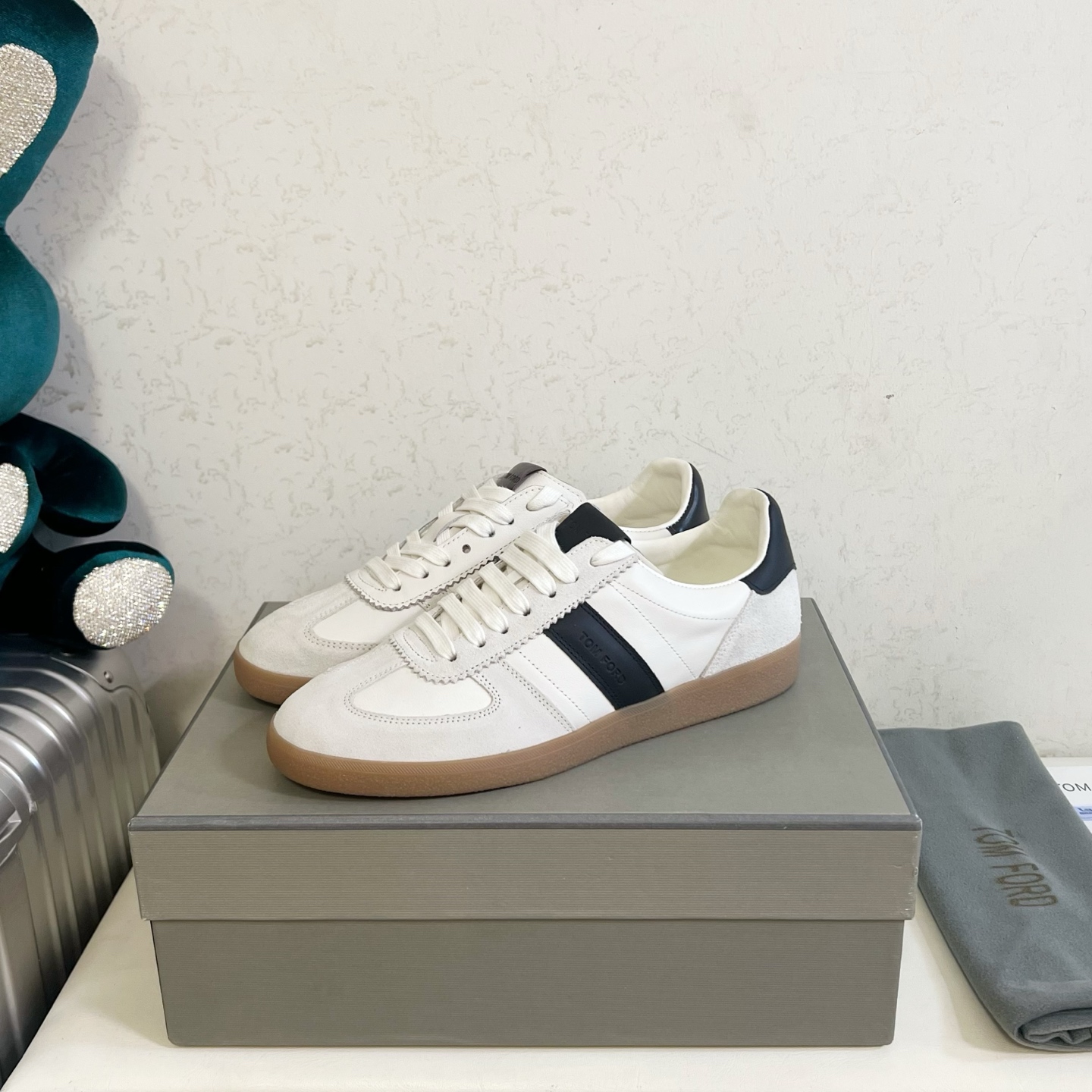 White and Black Low-Top Sneakers