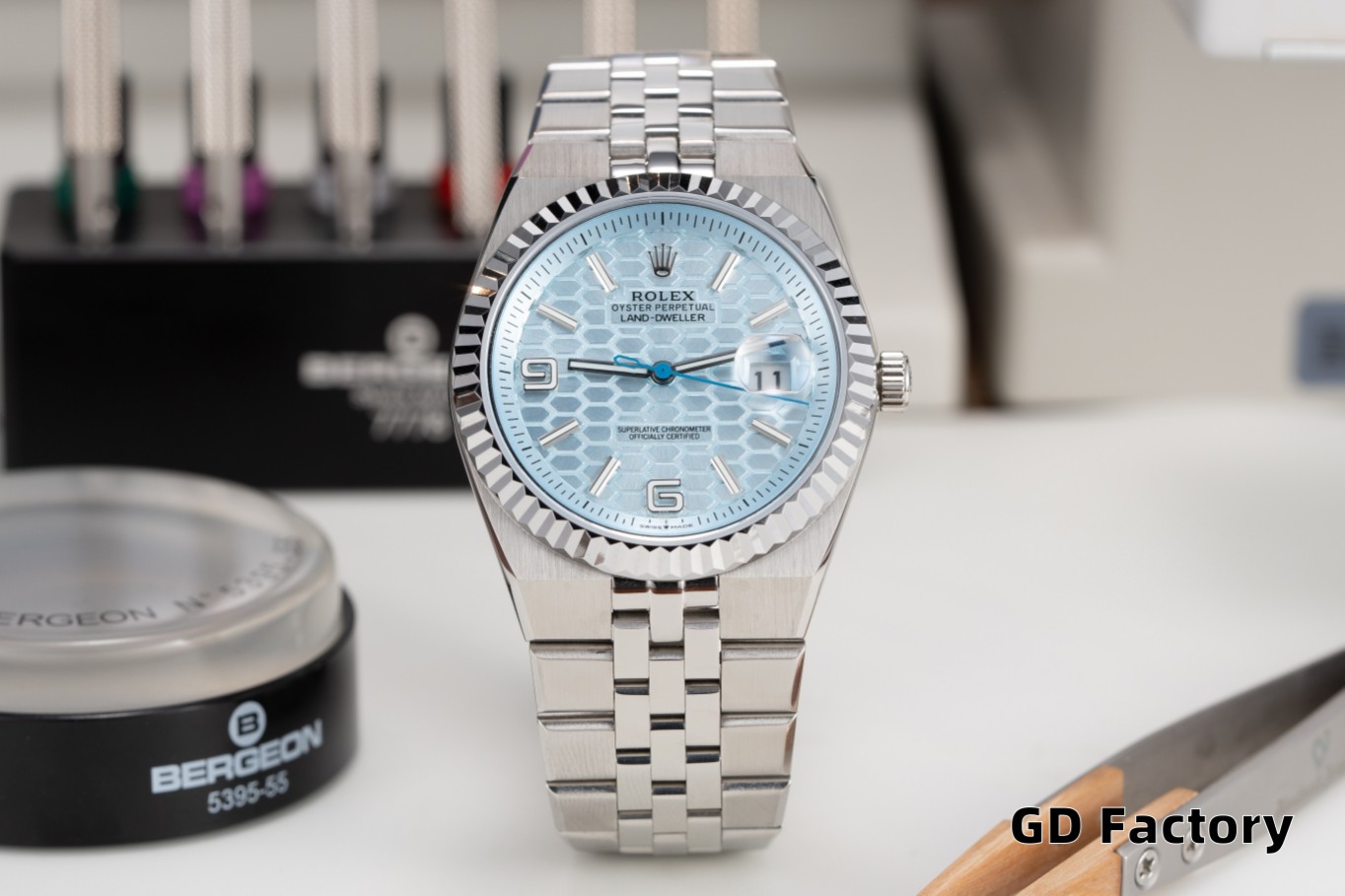 Rolex Oyster Perpetual Land-Dweller Blue Honeycomb Dial Stainless Steel Watch 2 a1753889371715 8625