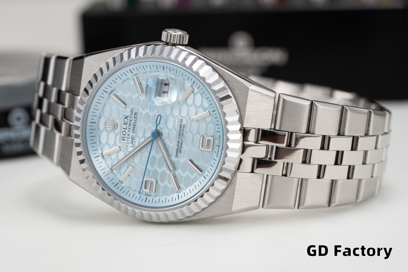 Rolex Oyster Perpetual Land-Dweller Blue Honeycomb Dial Stainless Steel Watch 5 a1753889371802 8337