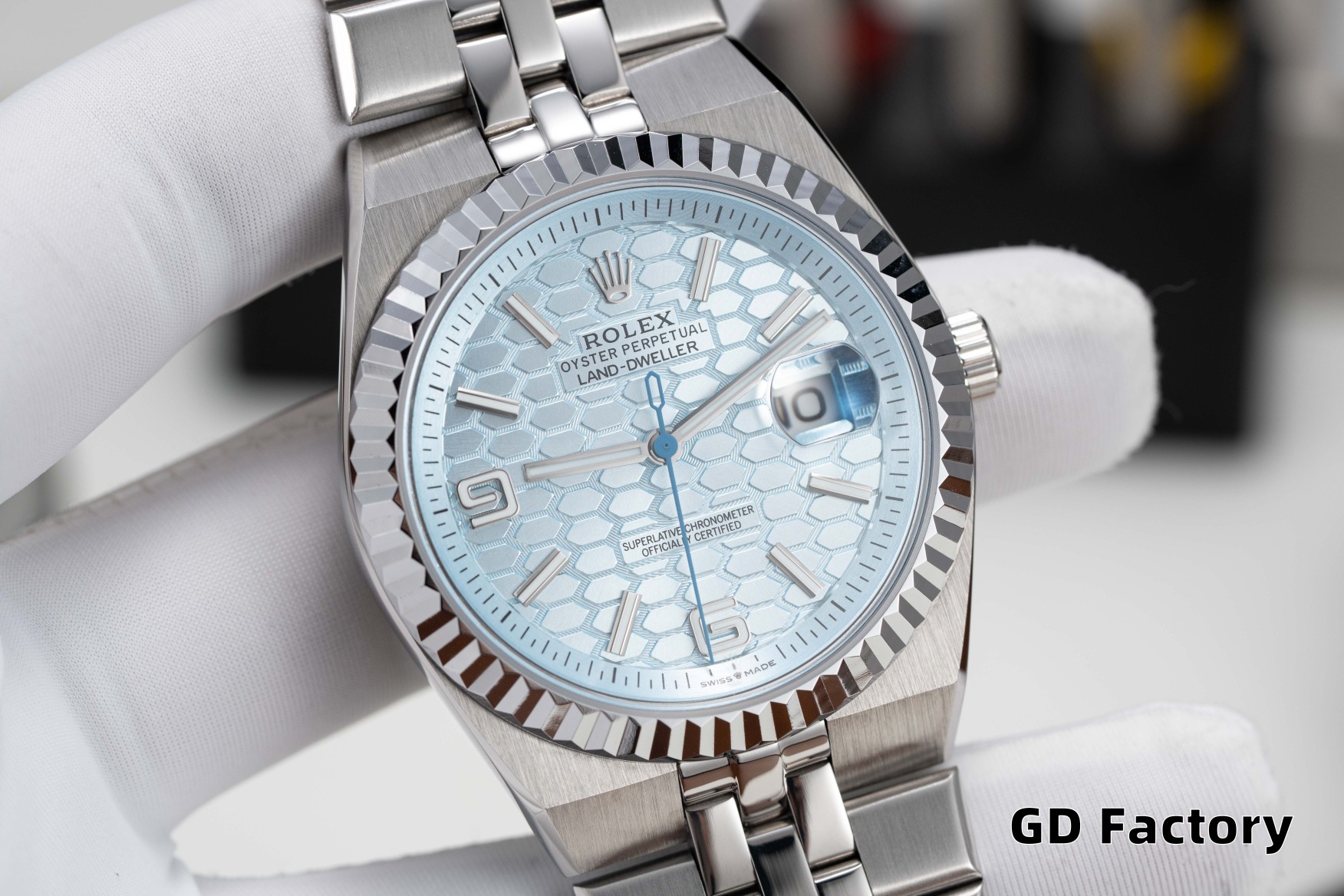 Rolex Oyster Perpetual Land-Dweller Blue Honeycomb Dial Stainless Steel Watch 7 a1753889371935 4154