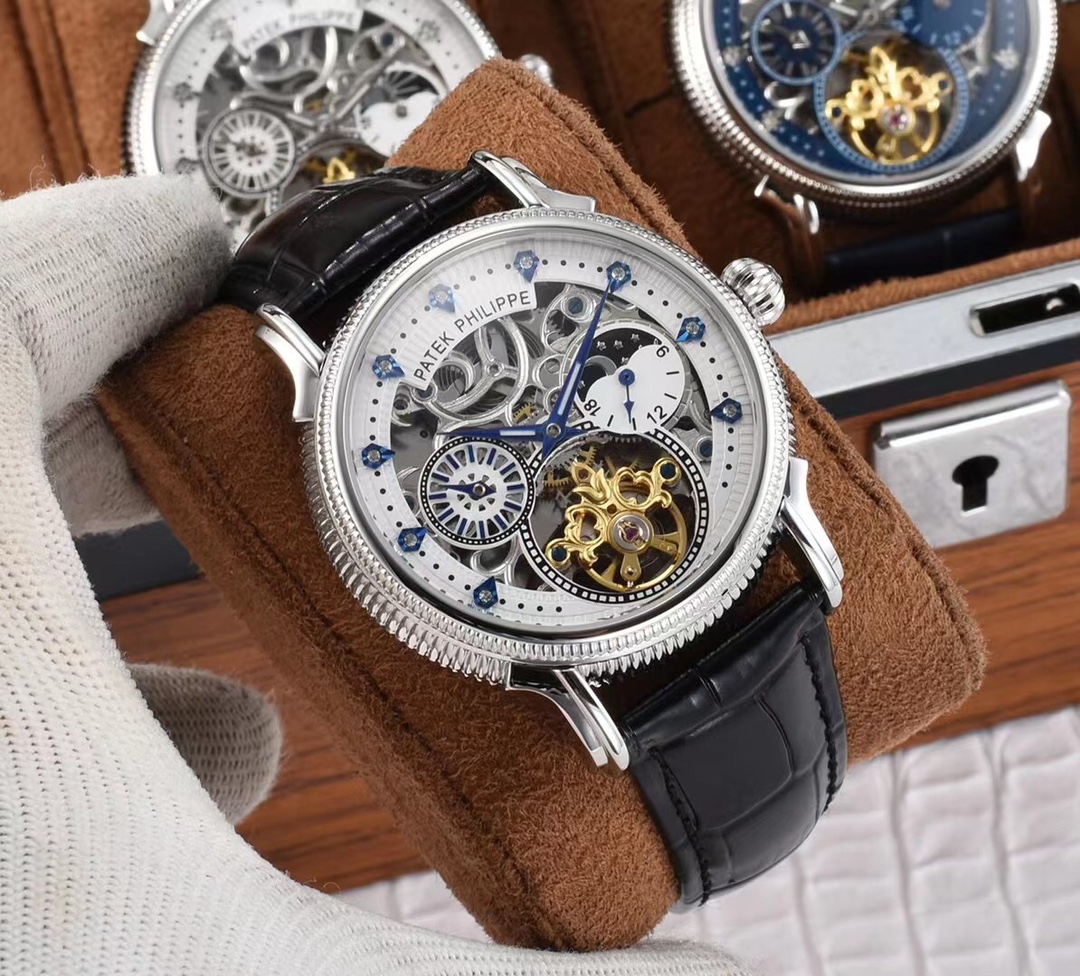 NO:602123,Patek hilie boutique men's watch, exquisitely crafted, selected tourbillon, extraordinary charm, hollow design, day and night alternation of sun, moon and stars, showing exquisite details and superb skills, equipped with multi-functional fully automatic mechanical movement, top-grade 316 stainless steel case, imported calfskin strap, mineral super mirror, size 43x13mm noble model, gentleman style, symbol of status, show your unique taste!,, patek hilie  philippe,cowhide19860909百达翡丽(atek hilie 精品男士腕表,精雕细琢,陀飞轮精选,魅力不凡,镂空设计,日月星辰昼夜交替,尽显精致细节与高超技艺,搭载多功能全自动机械机芯,顶级316精钢表壳,进口小牛皮表带,矿物质超强镜面,尺寸43x13mm尊贵典范,绅士风范,身份的象征,展现你的独特品味！,,patek philippe,cowhide,Watch