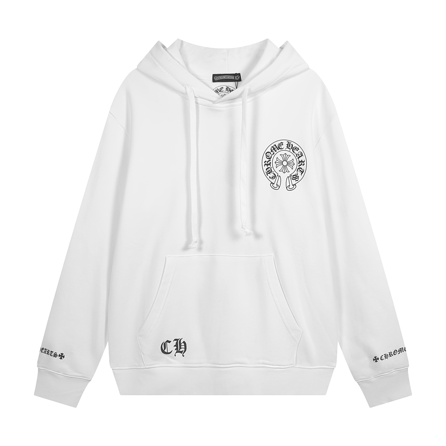 Chrome Hearts Horseshoe Arm Print Hoodie - White Cotton Blend, Unisex Fit
