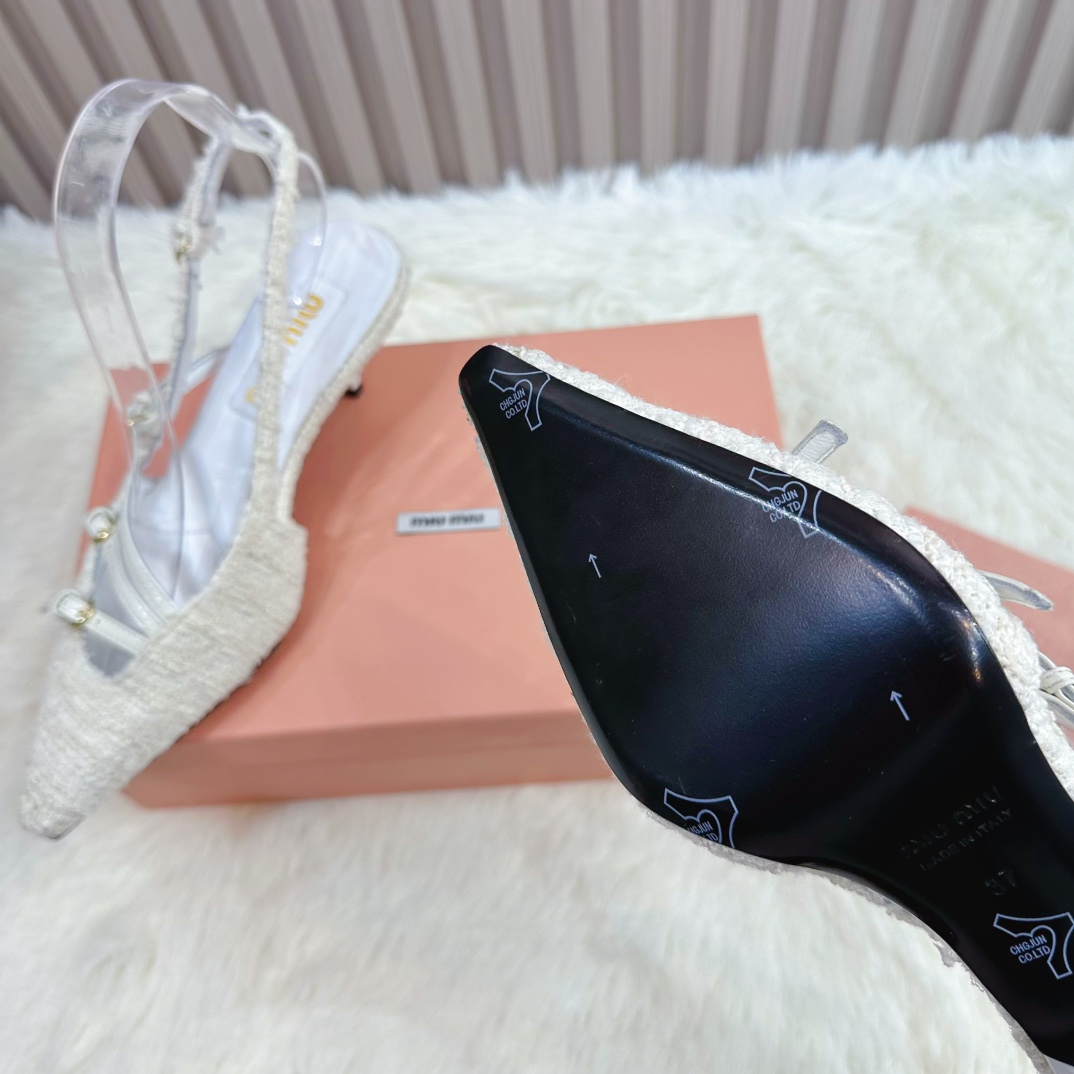 Miu Miu Women's Slingback Kitten Heel with Tweed and Leather Straps 10 i1735388459 2670 4