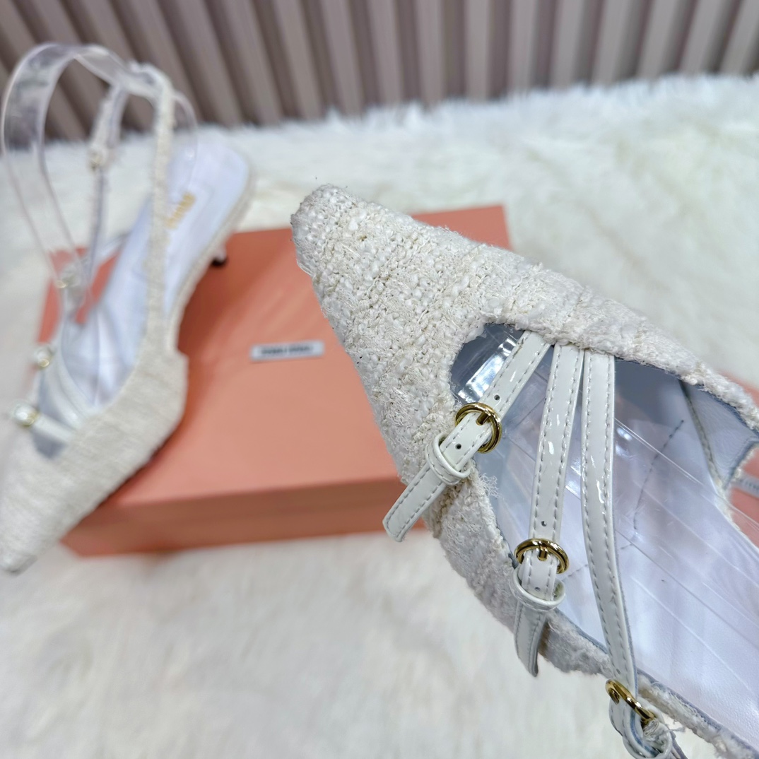 Miu Miu Women's Slingback Kitten Heel with Tweed and Leather Straps 7 i1735388459 4976 3